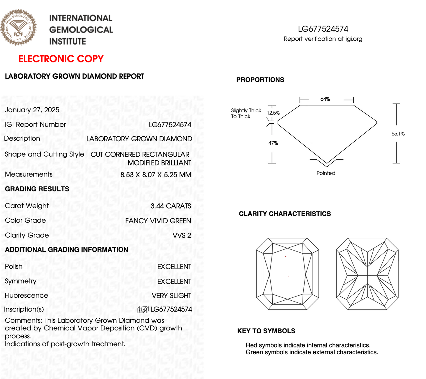 3 CT Radiant Cut Lab Grown Diamond IGI Certified