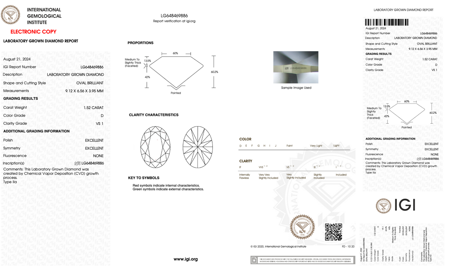 1 CT Oval Cut Lab-Grown Diamond IGI Certified