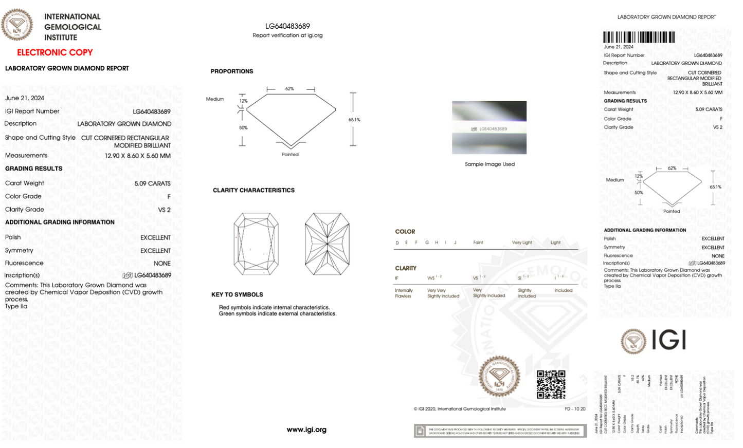 5 CT Radiant Cut Lab Grown Diamond IGI Certified