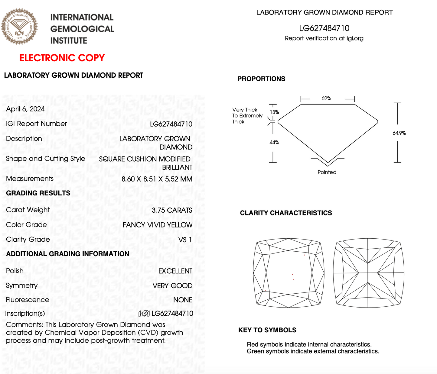 3 Carat Cushion Cut Lab Grown Diamond IGI Certified