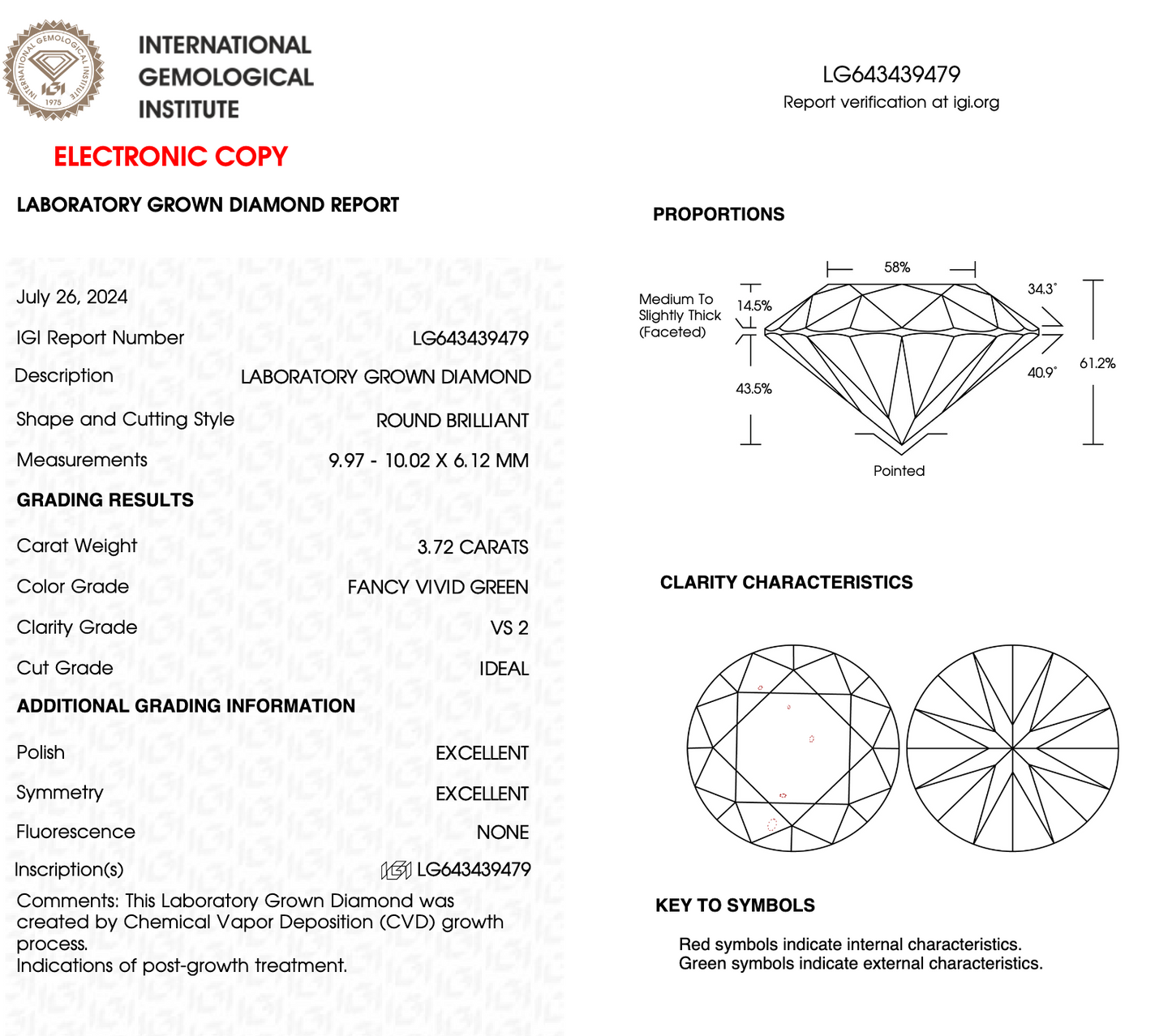 3 CT Fancy Green Round Cut Lab-Grown Diamond IGI Certified