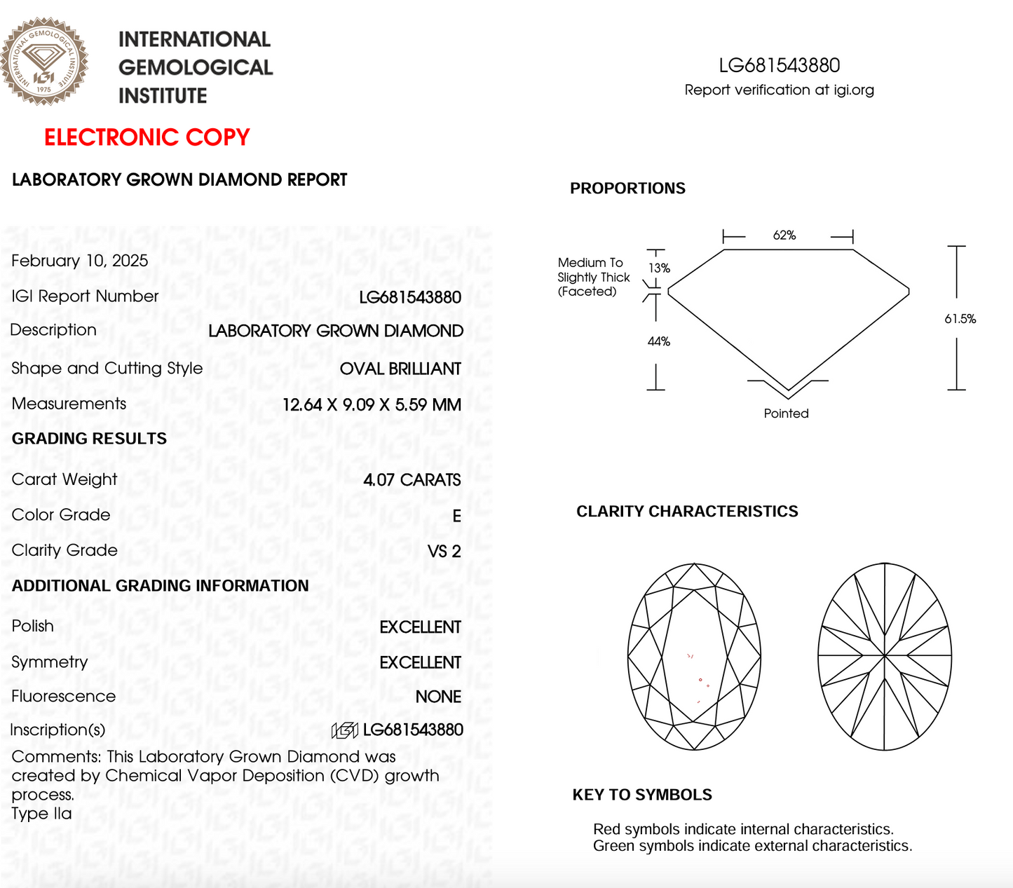 4 CT Oval Cut Lab-Grown Diamond IGI Certified
