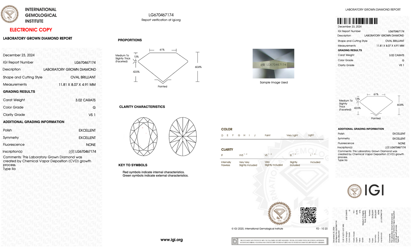 3 CT Oval Cut Lab-Grown Diamond IGI Certified