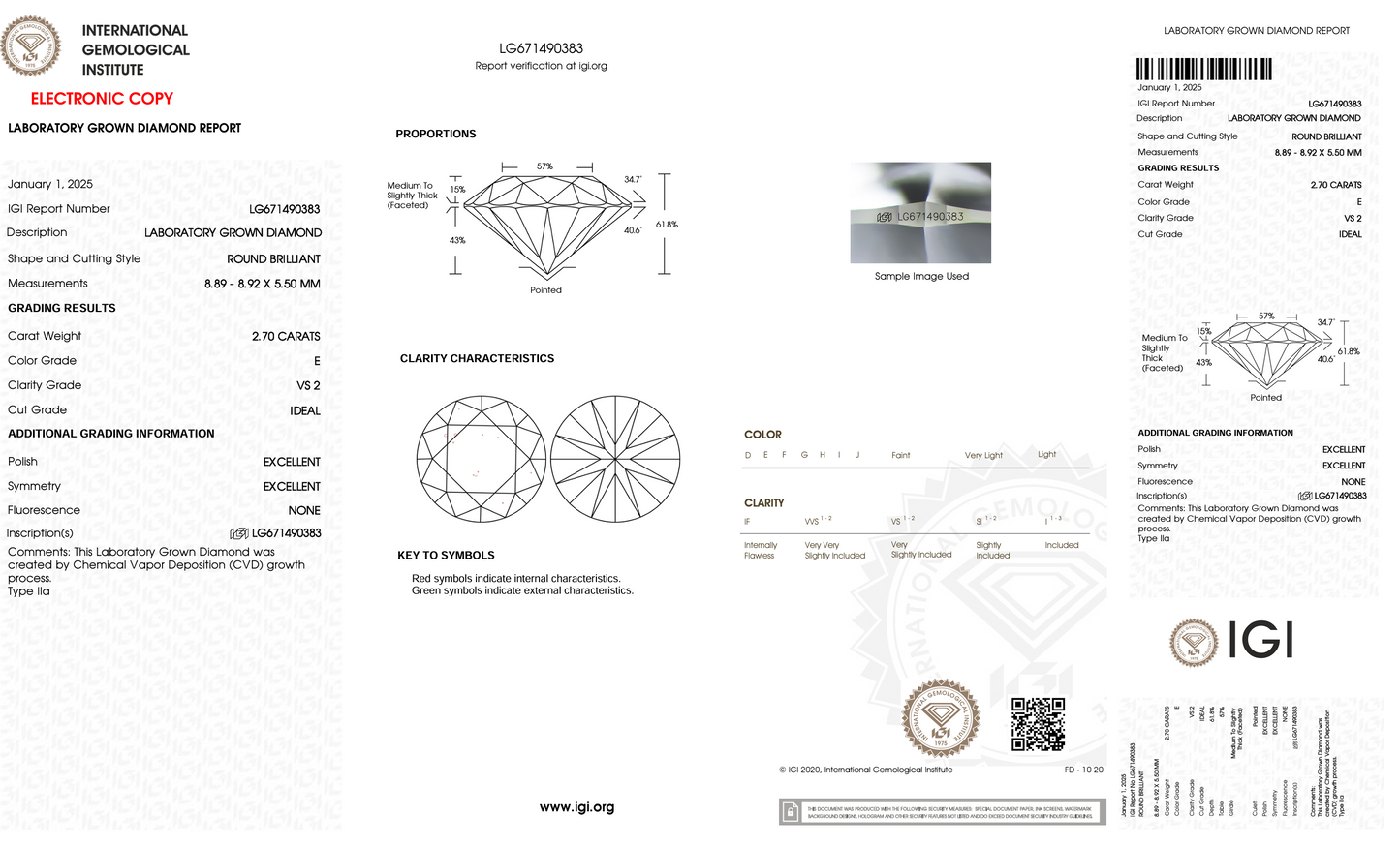 2 CT Round Cut Lab-Grown Diamond IGI Certified
