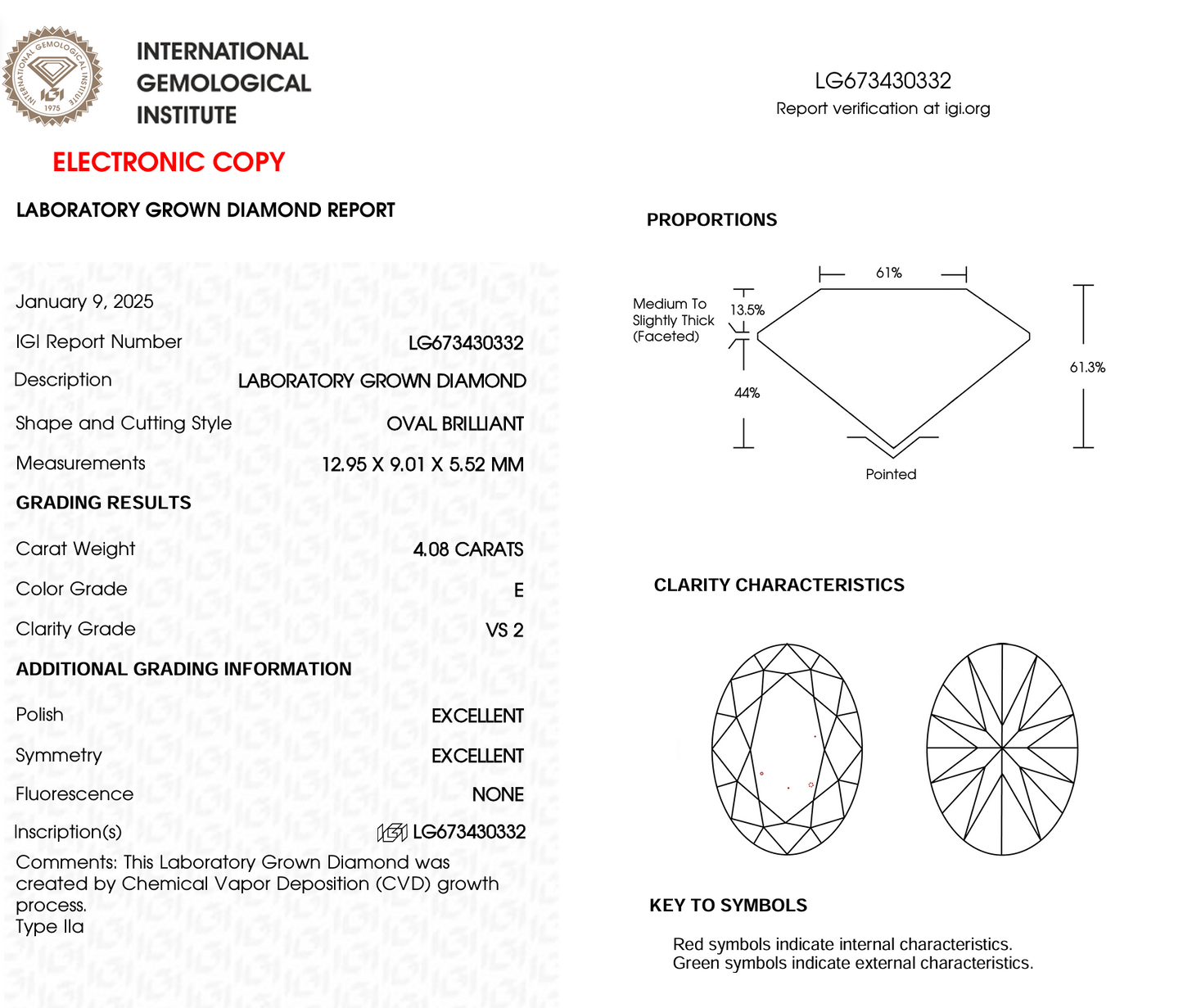 4 CT Oval Cut Lab-Grown Diamond IGI Certified