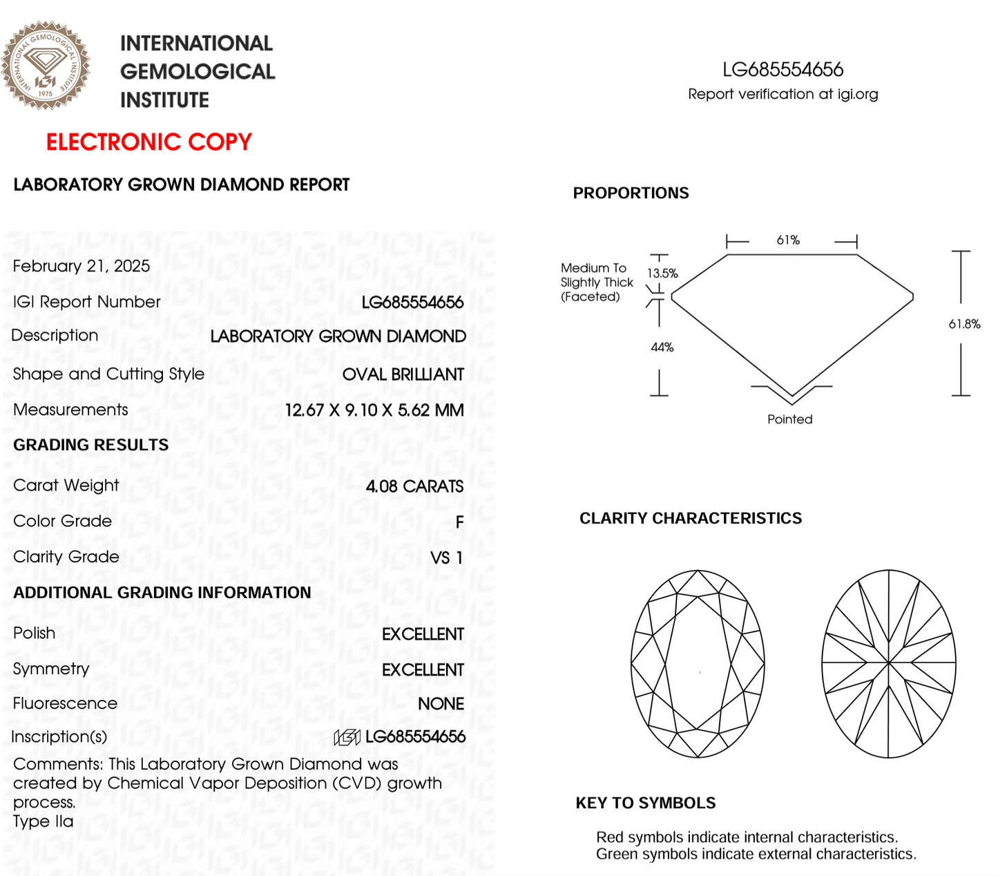 4 CT Oval Cut Lab-Grown Diamond IGI Certified