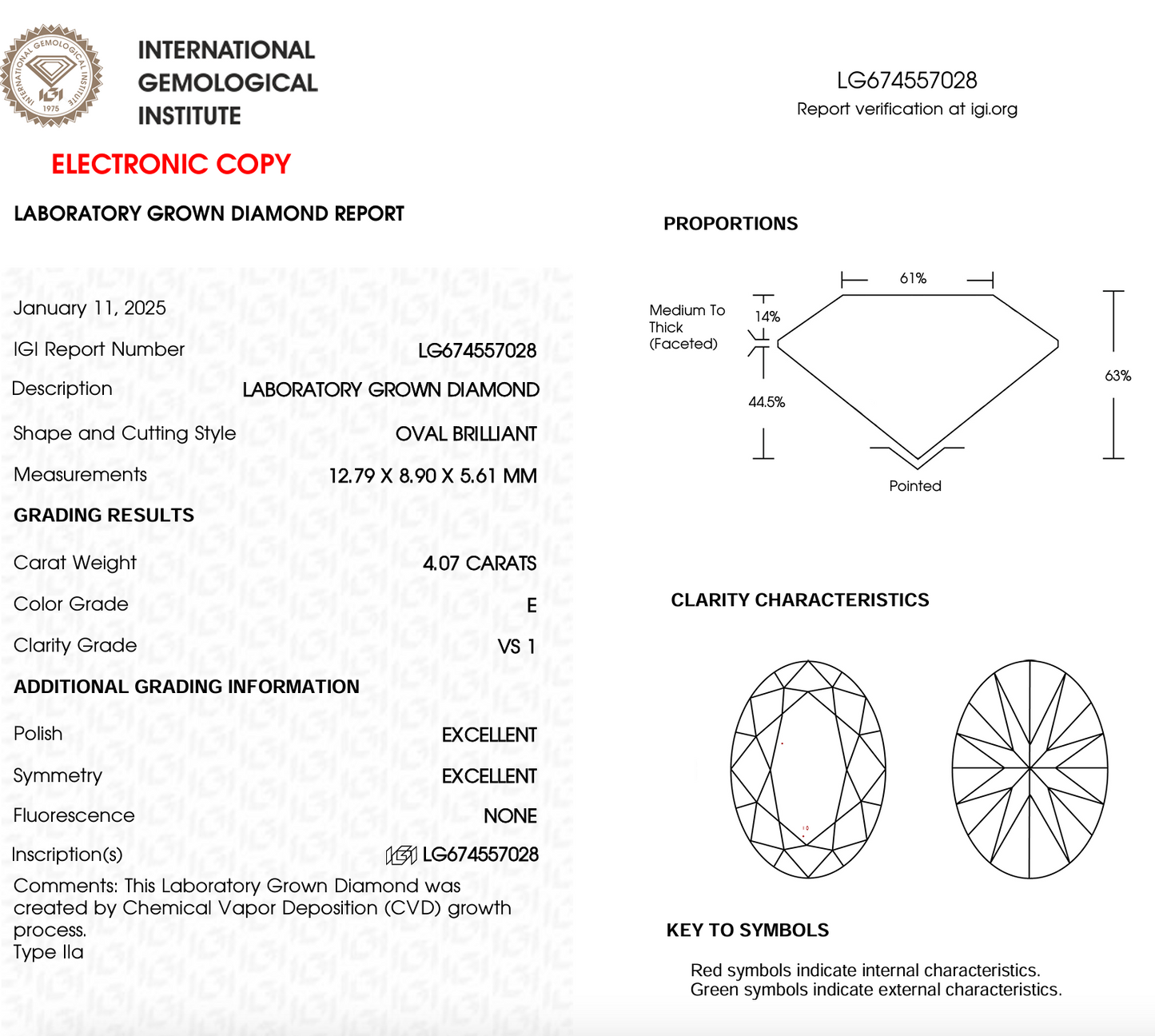 4 CT Oval Cut Lab-Grown Diamond IGI Certified