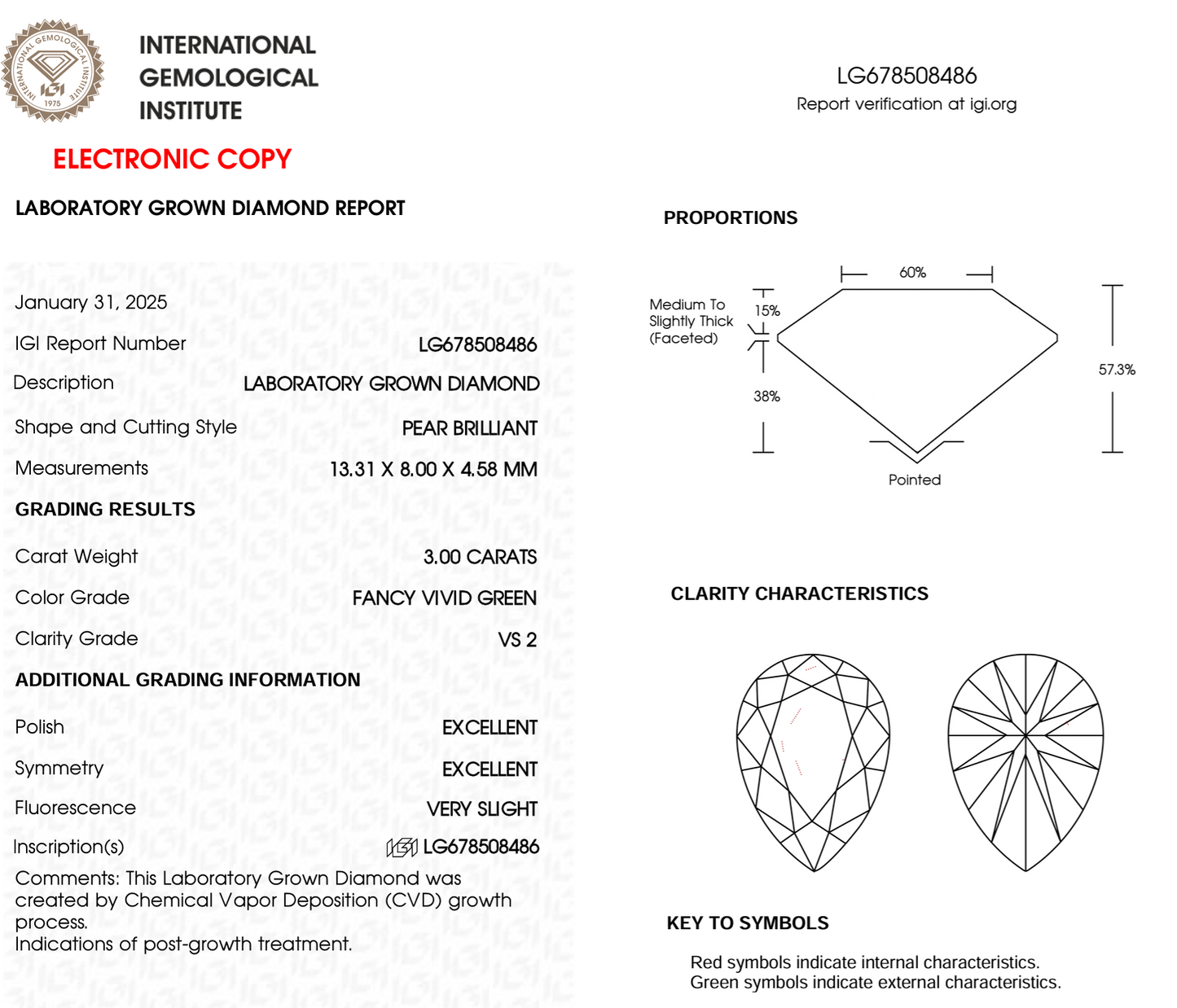 3 CT Pear Cut Lab Grown Diamond IGI Certified