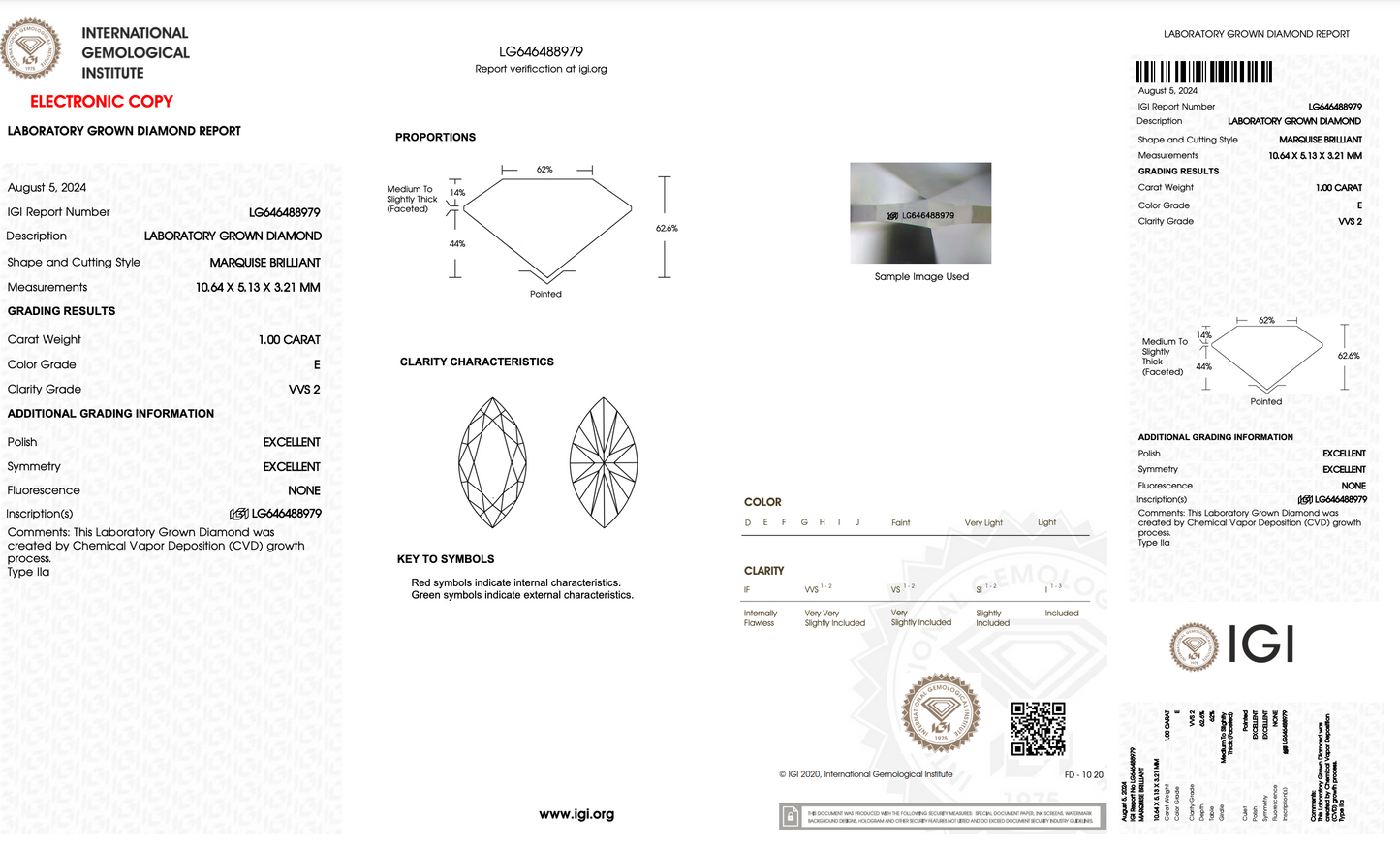 1 CT Marquise Cut Lab Grown Diamond IGI Certified
