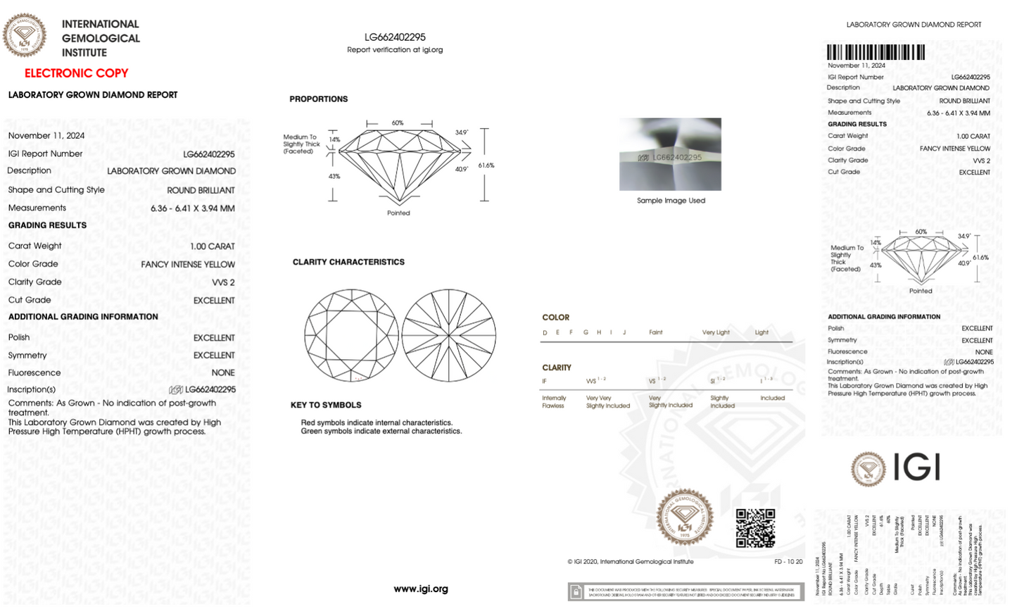 1 Carat Round Cut Lab Grown Diamond IGI Certified