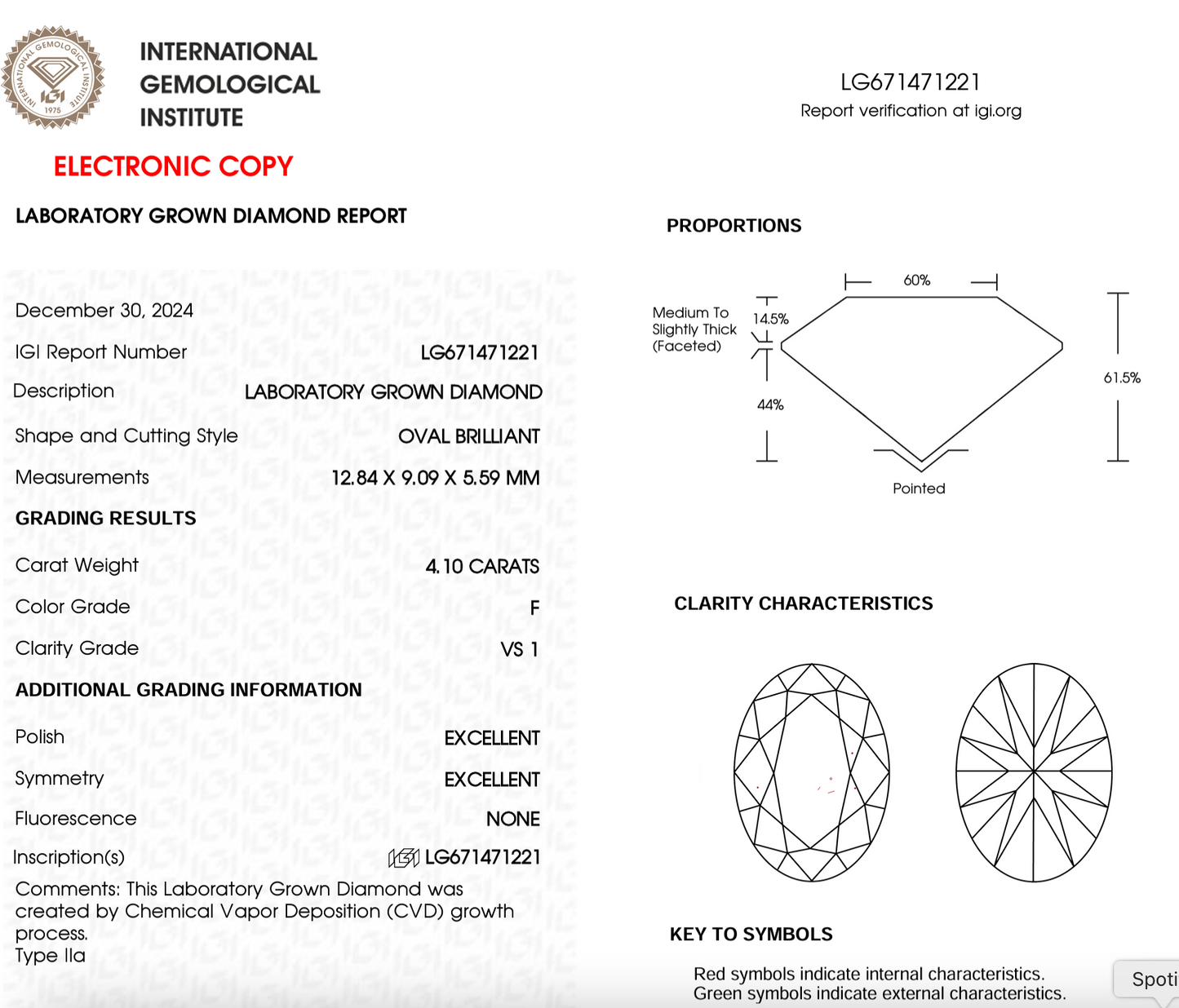 4 CT Oval Cut Lab-Grown Diamond IGI Certified