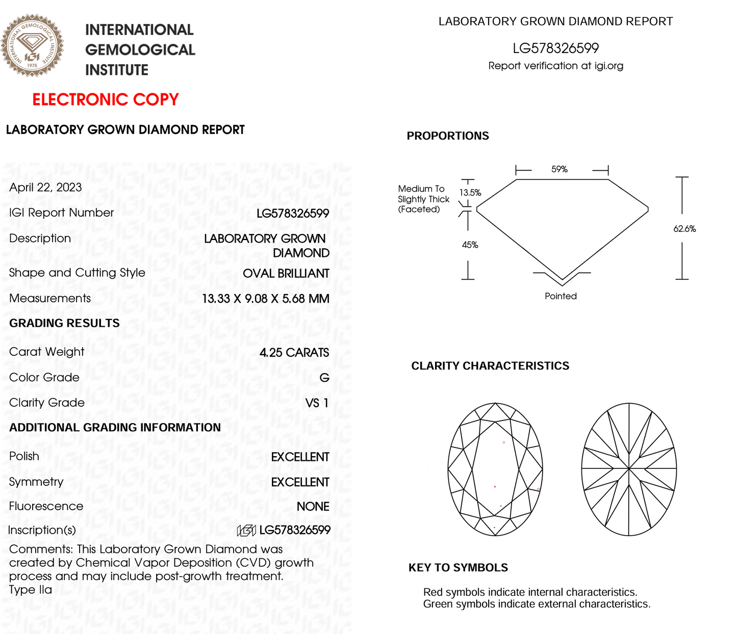 4 CT Oval Cut Lab-Grown Diamond IGI Certified