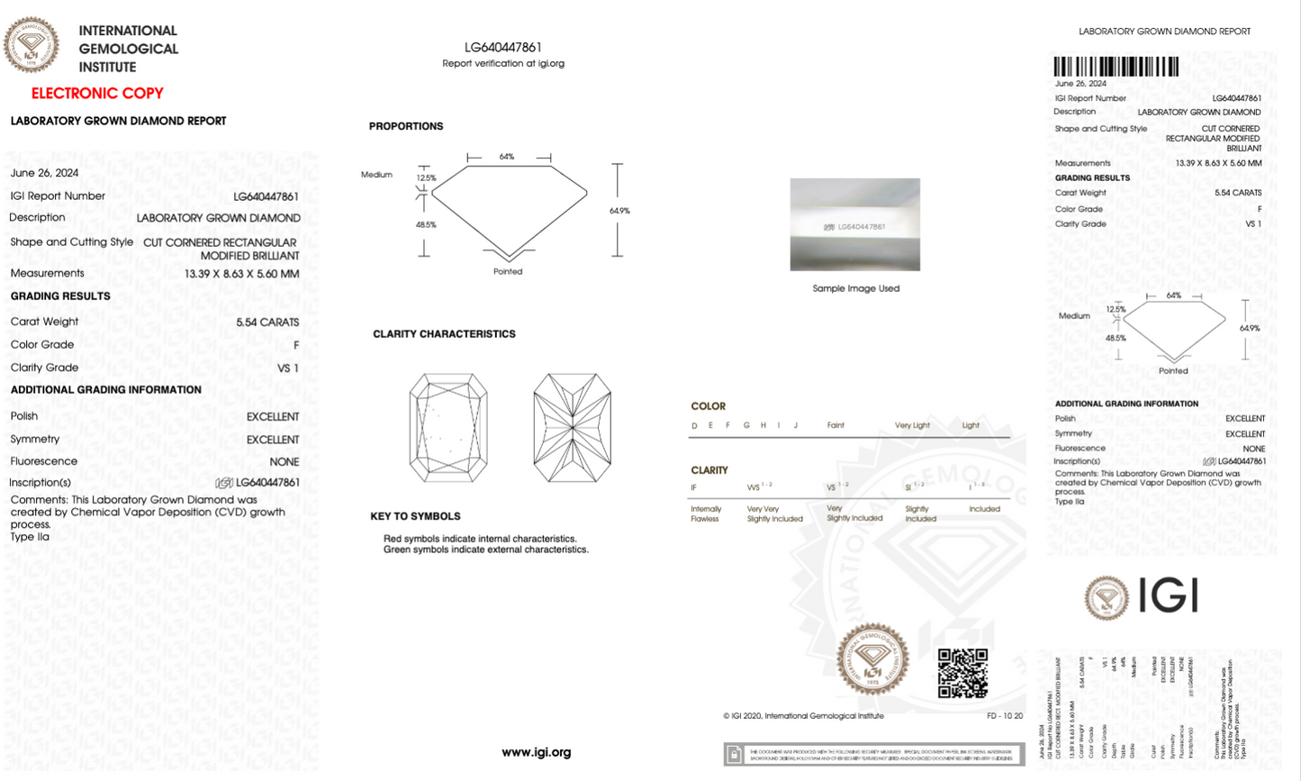 5 CT Radiant Cut Lab Grown Diamond IGI Certified