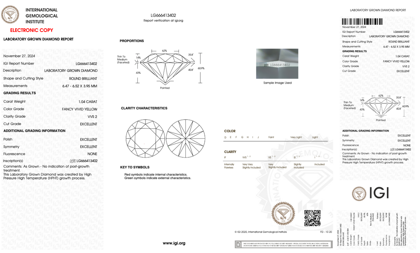 1 Carat Round Cut Lab Grown Diamond IGI Certified