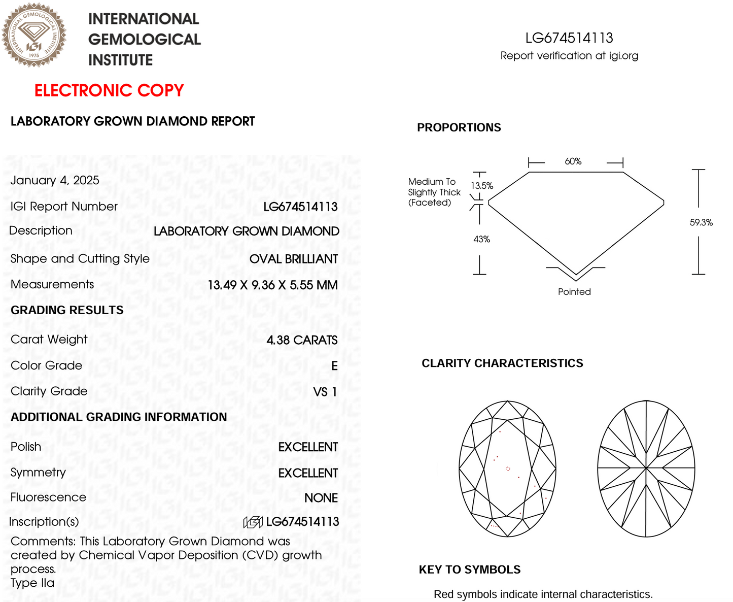 4 CT Oval Cut Lab-Grown Diamond IGI Certified