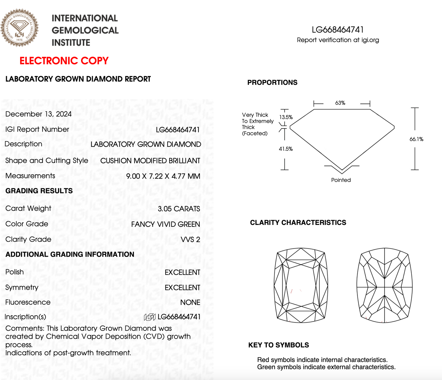 3 Carat Cushion Cut Lab Grown Diamond IGI Certified