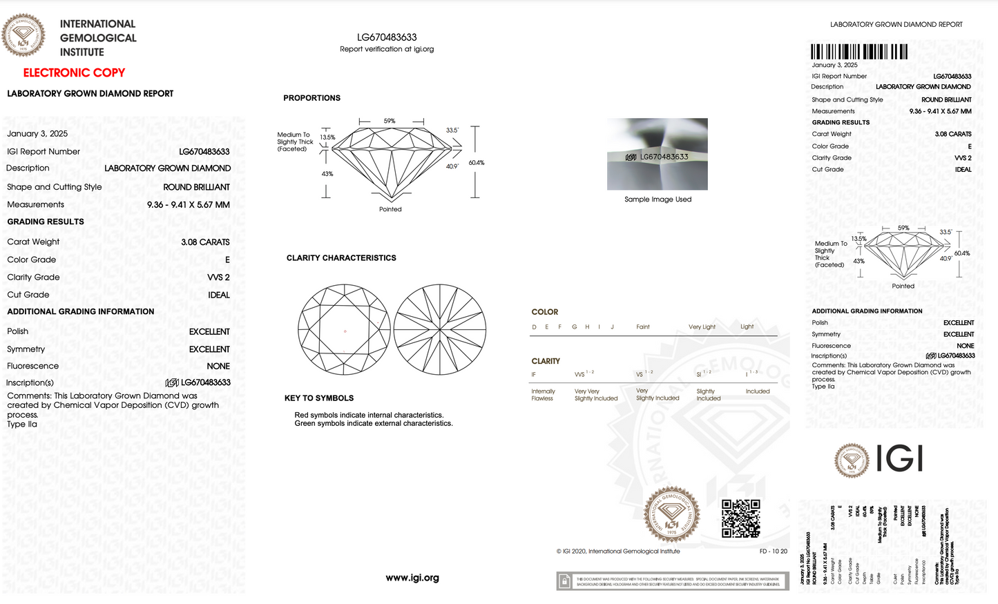 3 CT Round Cut Lab-Grown Diamond IGI Certified