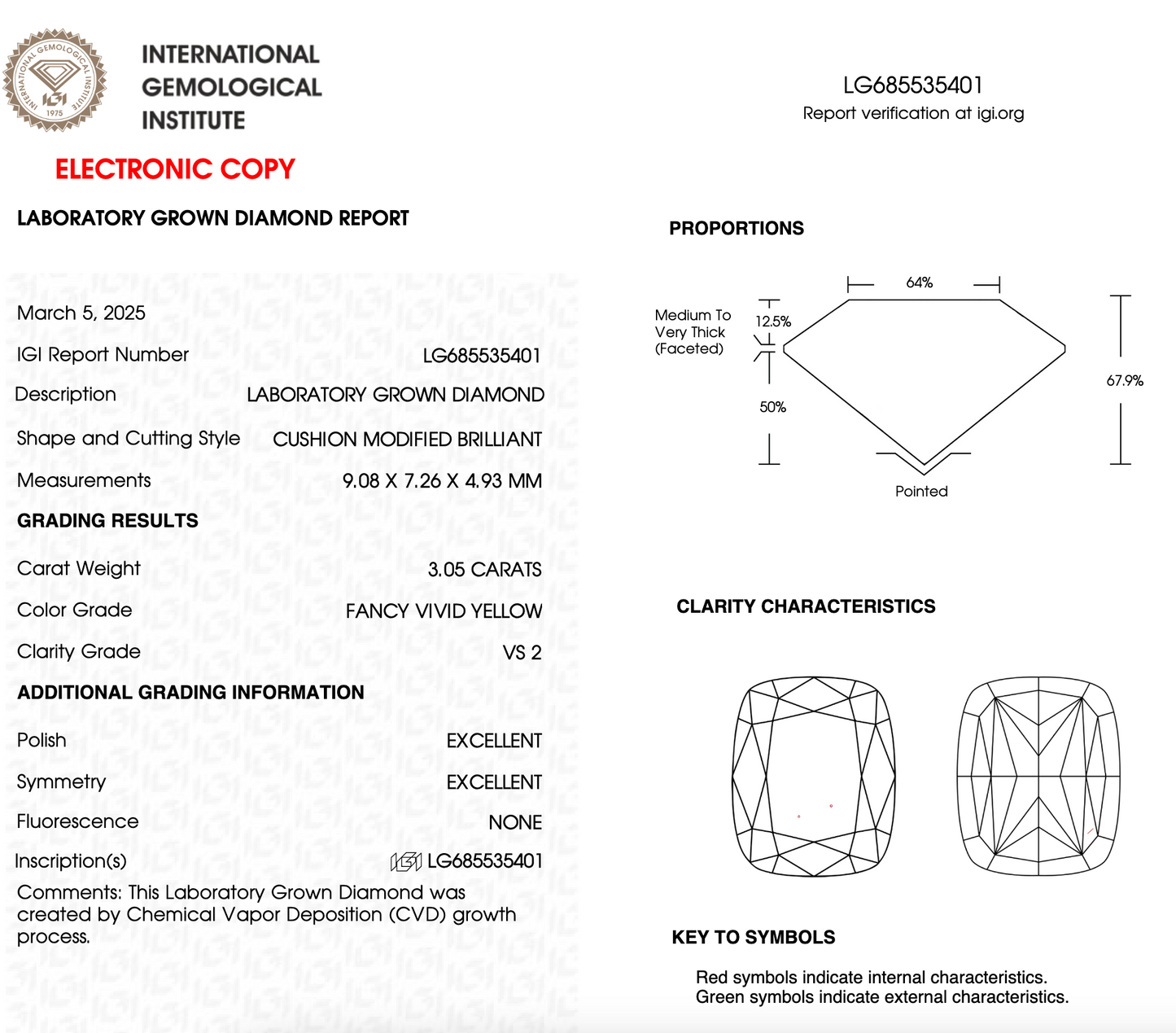 3 Carat Cushion Cut Lab Grown Diamond IGI Certified