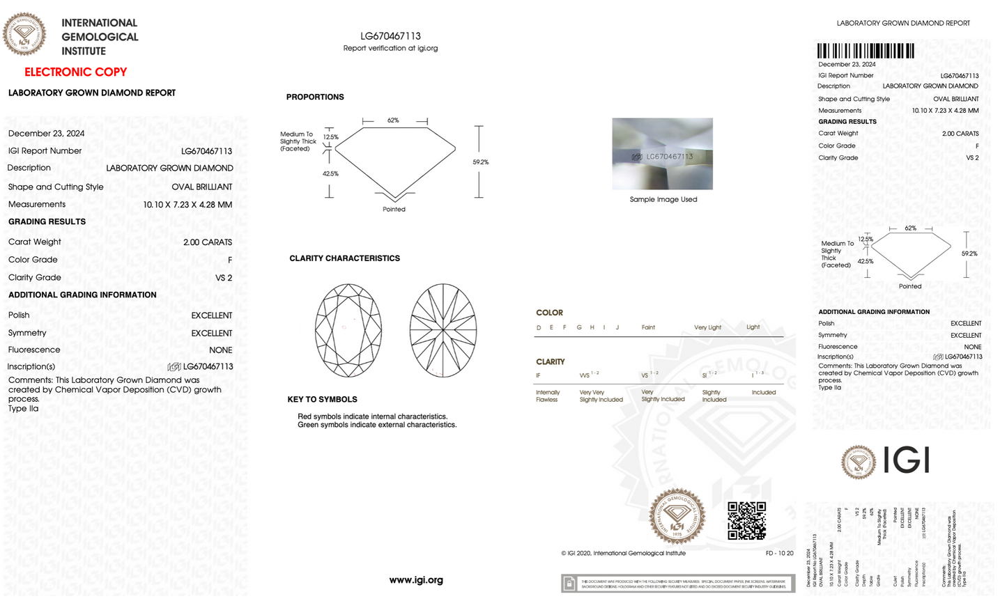 2 CT Oval Cut Lab-Grown Diamond IGI Certified