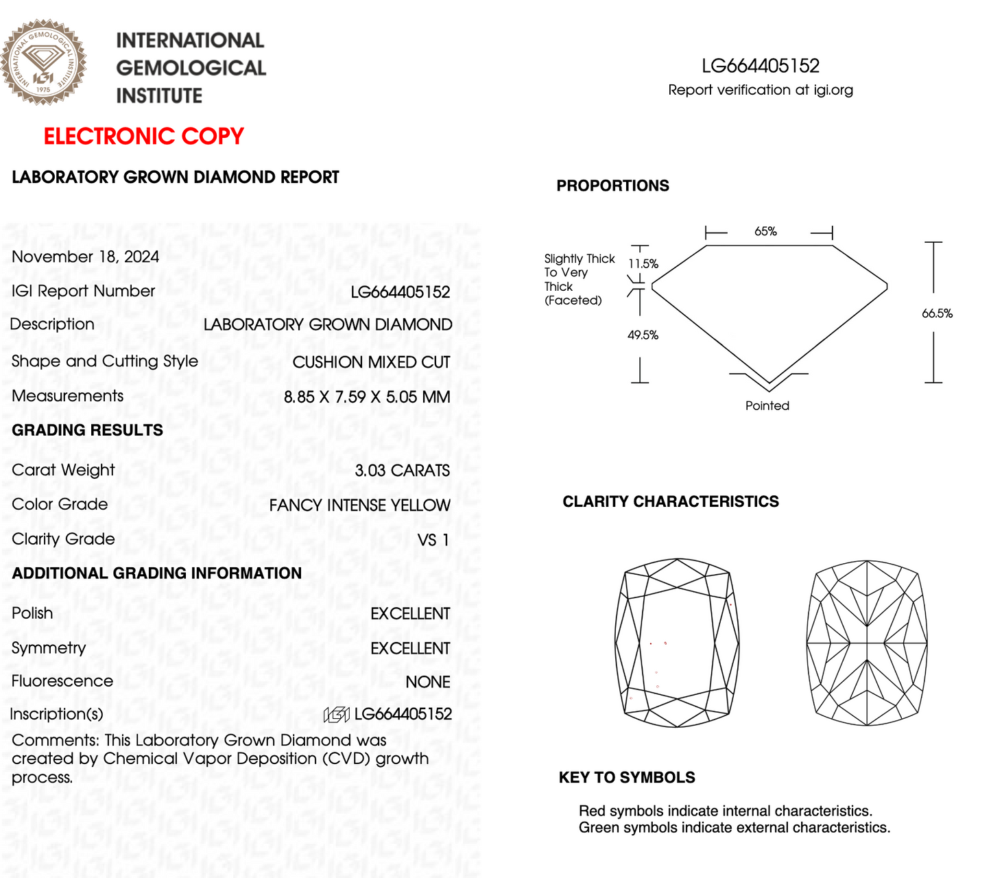 3 Carat Cushion Cut Lab Grown Diamond IGI Certified