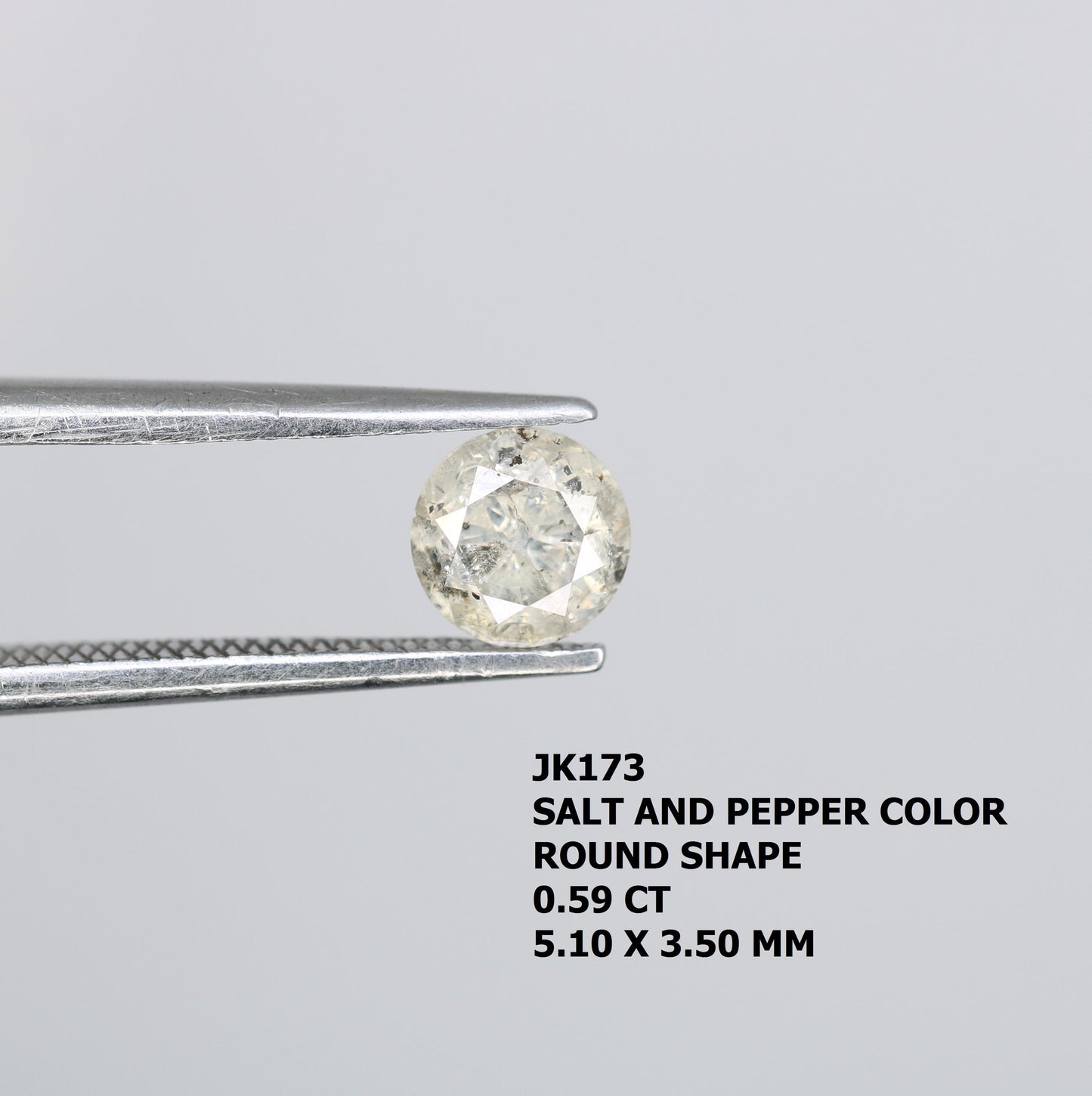 Natural Polished Salt and Pepper Round Brilliant Diamond - 0.59 Carat Opaque Gemstone for Unique Engagement Rings and Custom Jewelry