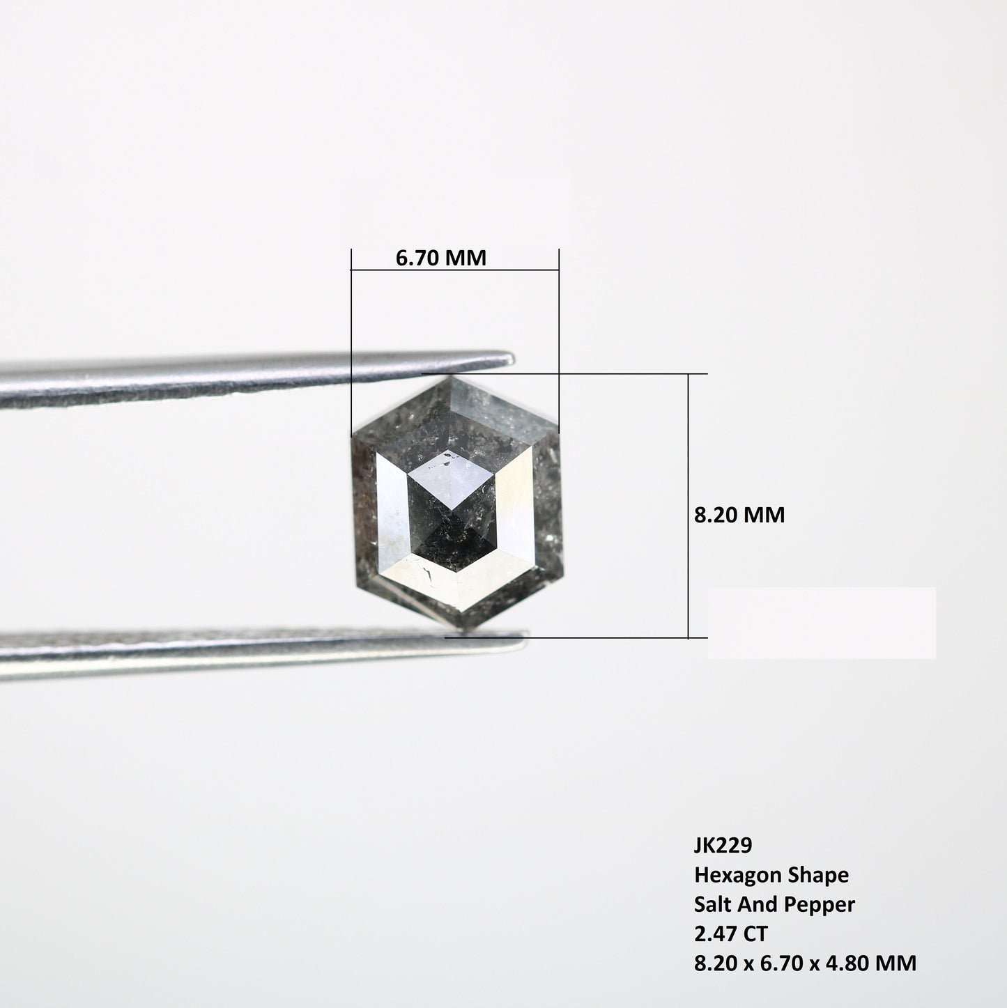 2.47 CT Natural Loose Hexagon - Salt and Pepper Hexagon For Rings - Rings Gifts For Wedding - Fancy Gift for Her - Handmade Diamond