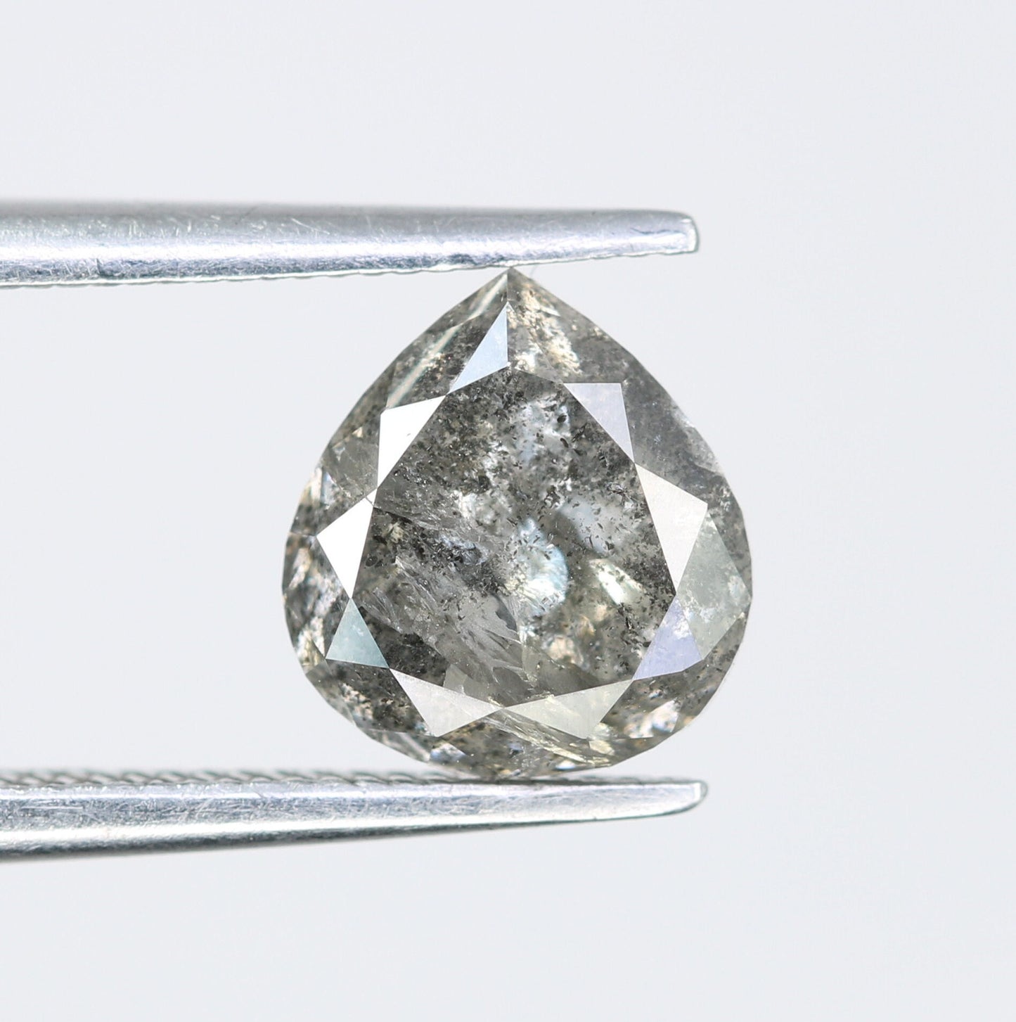 1.61 CT Rustic Pear Salt and Pepper Diamond | Loose Natural Gem for Custom Wedding Ring | Unique Engagement Jewelry for Him or Her