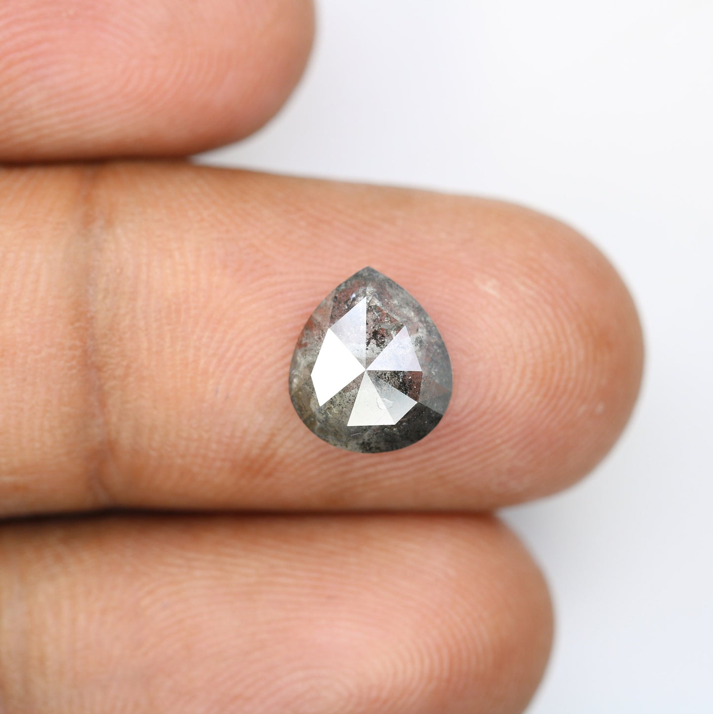 2.34 CT Rustic Pear Cut Salt and Pepper Diamond | Loose Polished Gem for Unique Promise Ring | Artisan Jewelry Accent for Gold Designs