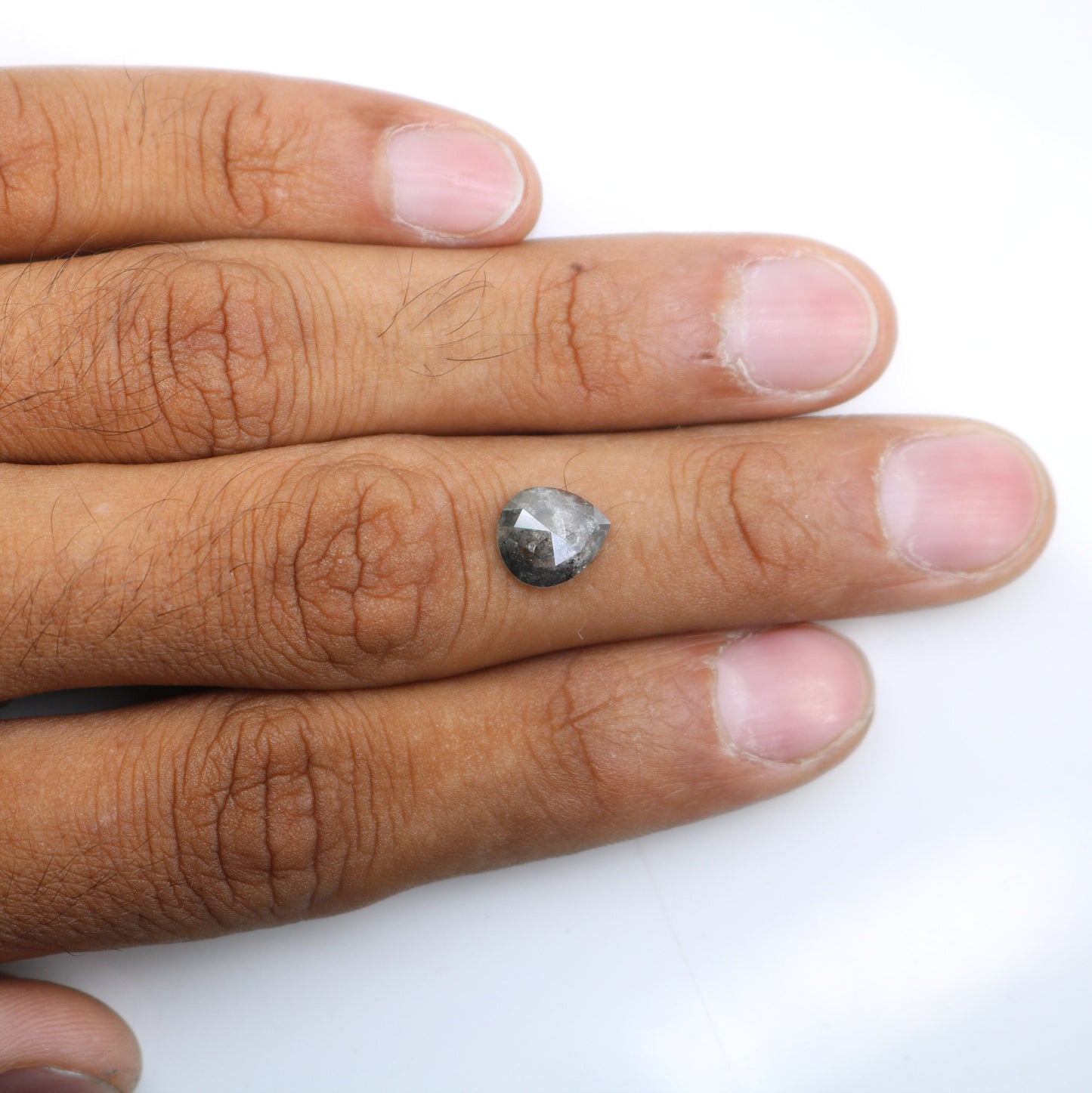 2.34 CT Rustic Pear Cut Salt and Pepper Diamond | Loose Polished Gem for Unique Promise Ring | Artisan Jewelry Accent for Gold Designs