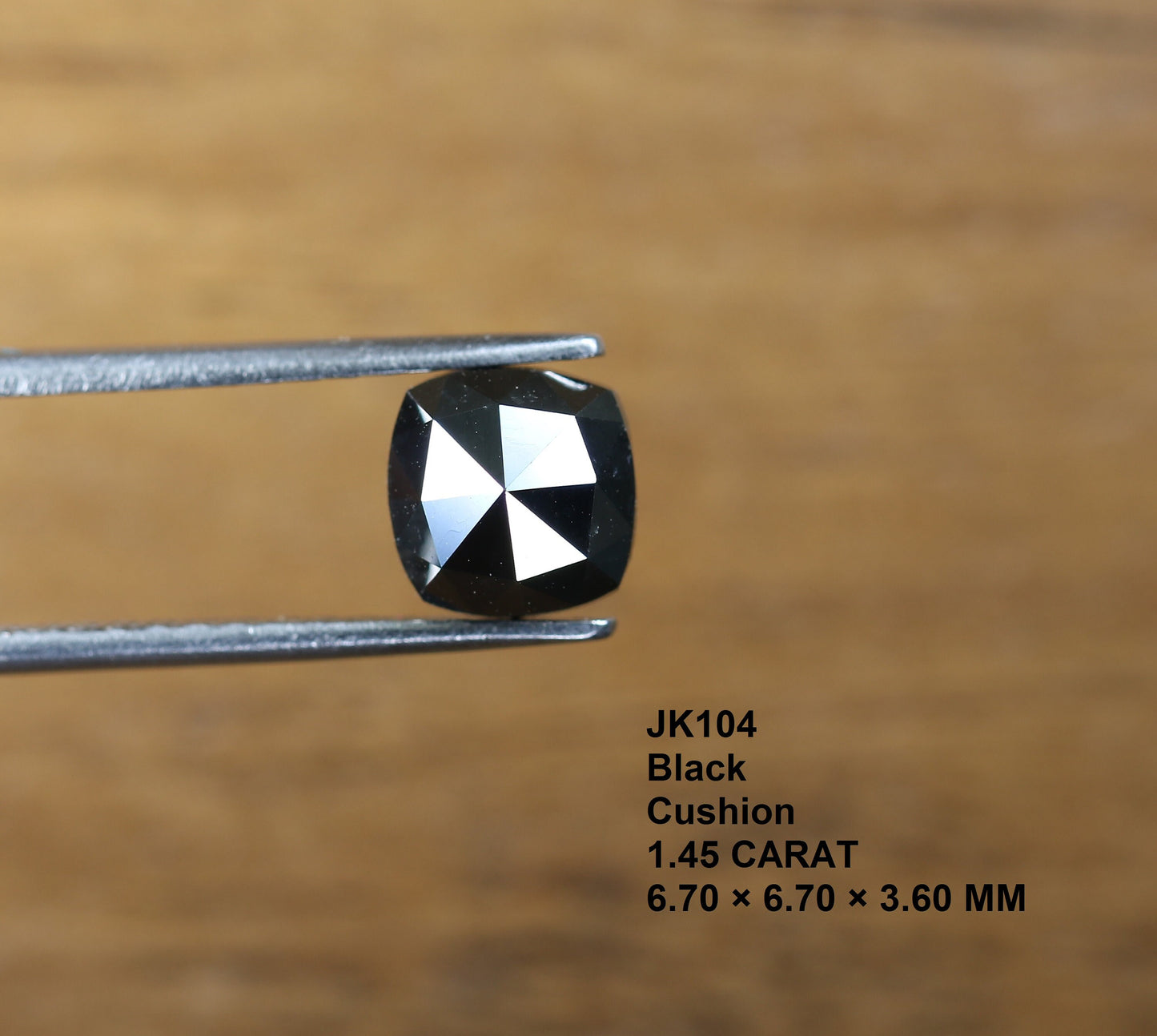 1.45 CT Unique Cushion Cut Black Polished Diamond | Loose Colored Diamond for Engagement Ring, Gold Ring