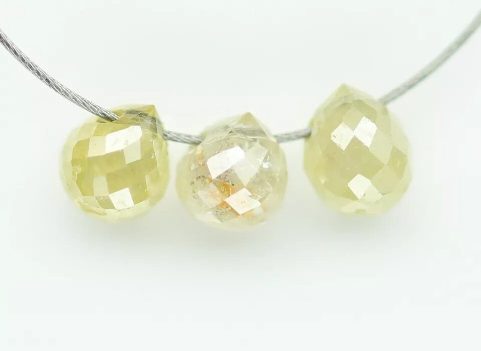 0.53 CT Light Yellow Natural Tear Drop Drilled Rustic Diamond Beads – Loose Drops for Necklaces, Bracelets, Jewelry Making