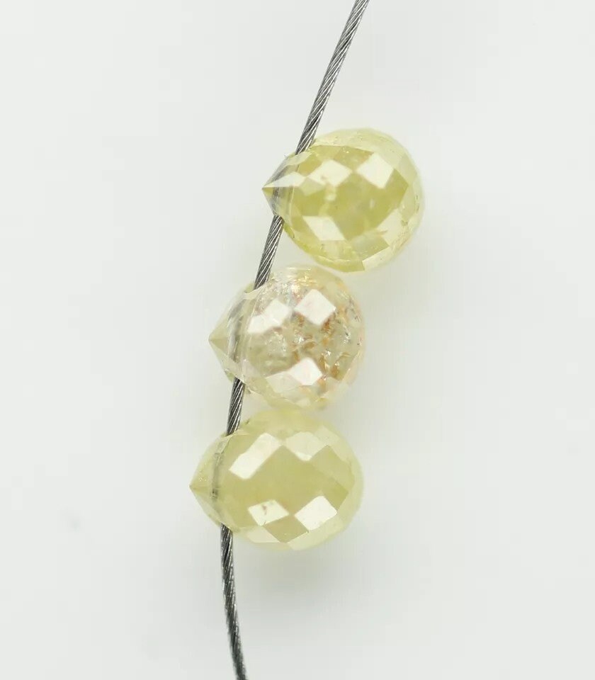 0.53 CT Light Yellow Natural Tear Drop Drilled Rustic Diamond Beads – Loose Drops for Necklaces, Bracelets, Jewelry Making