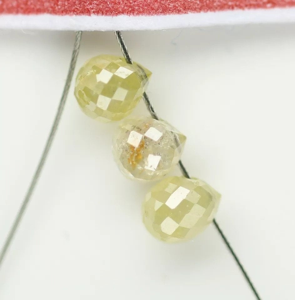 0.53 CT Light Yellow Natural Tear Drop Drilled Rustic Diamond Beads – Loose Drops for Necklaces, Bracelets, Jewelry Making