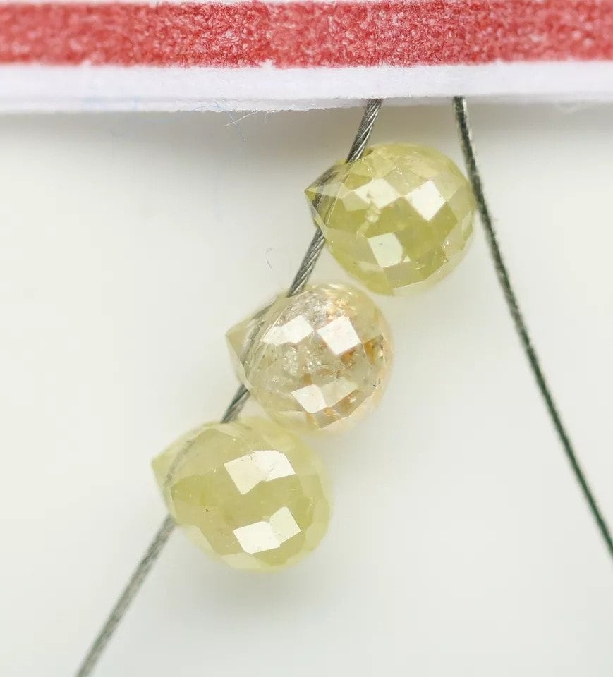 0.53 CT Light Yellow Natural Tear Drop Drilled Rustic Diamond Beads – Loose Drops for Necklaces, Bracelets, Jewelry Making