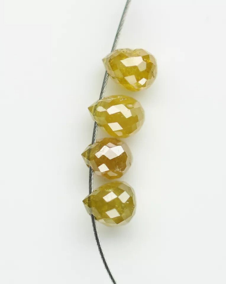 0.55 CT Dark Yellow Natural Rustic Teardrop Diamond Beads – Drilled Loose Drops for Elegant Necklaces, Bracelets, Jewelry Making