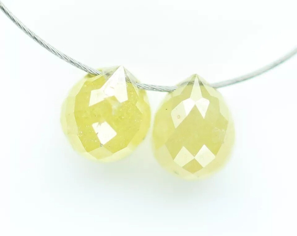 0.69 CT Natural Fancy Color Teardrop Diamond Beads – Rustic Loose Drilled Beads, 2-Piece Set for Necklaces, Bracelets, Jewelry Making