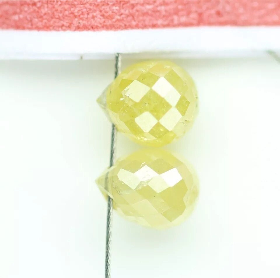 0.69 CT Natural Fancy Color Teardrop Diamond Beads – Rustic Loose Drilled Beads, 2-Piece Set for Necklaces, Bracelets, Jewelry Making
