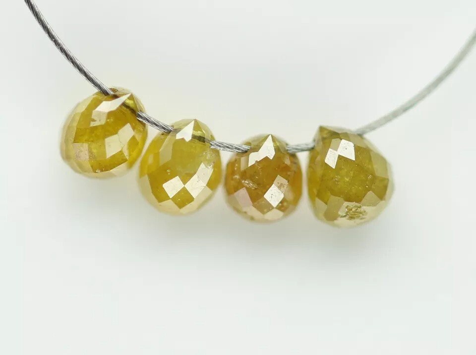 0.55 CT Natural Diamond Beads – Rustic Fancy Multi-Color Loose Teardrop Drilled Beads, 4-Piece Set for Custom Necklaces, Bracelets