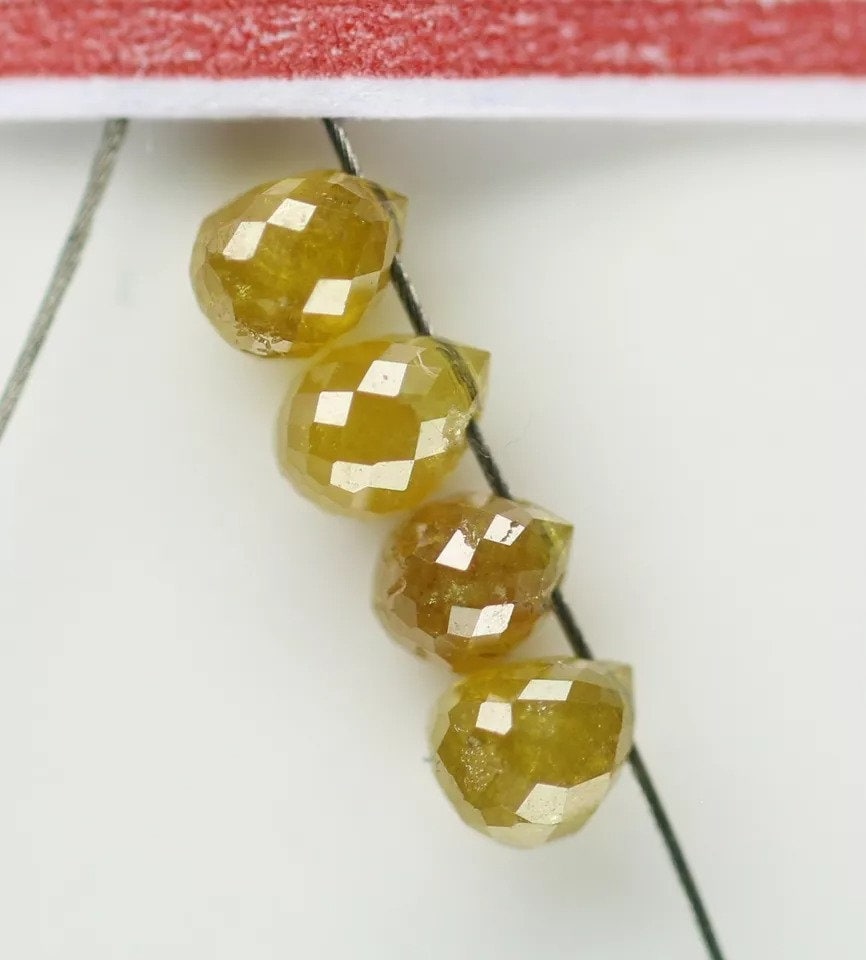 0.55 CT Natural Diamond Beads – Rustic Fancy Multi-Color Loose Teardrop Drilled Beads, 4-Piece Set for Custom Necklaces, Bracelets