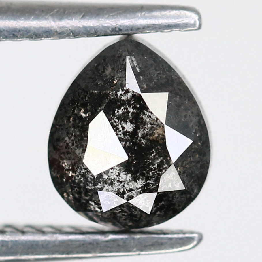 0.52 CT Natural Salt and Pepper Pear Shaped Rose Cut Diamond | Unique Gem for Anniversary Gift | Elegant Gold Ring Accent