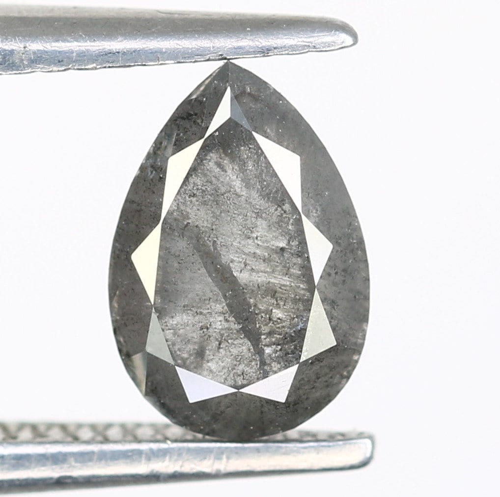 0.69 CT Natural Salt and Pepper 6MM Pear Cut Diamond | Unique Gem for Custom Wedding Jewelry | Elegant Gold Ring Accent