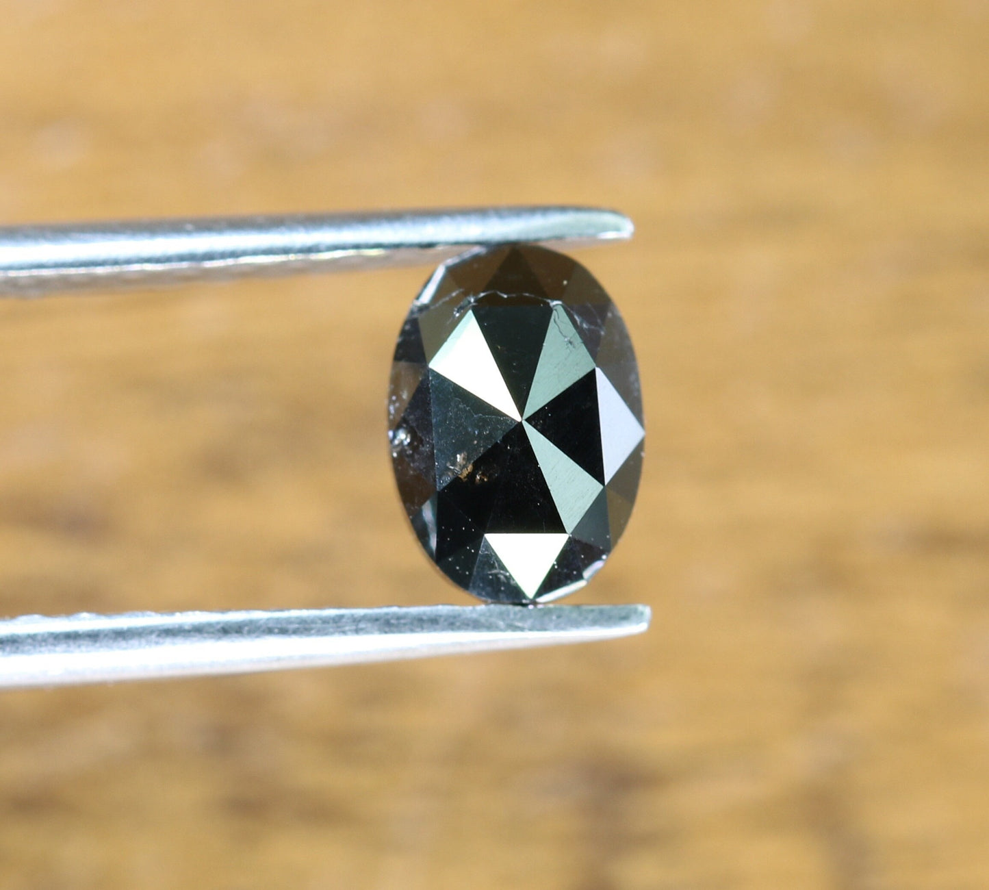 0.94 CT Natural Loose Oval Salt and Pepper Diamond | Black Color, 7.00mm Rose Cut Oval Shape | Gold Ring Diamond