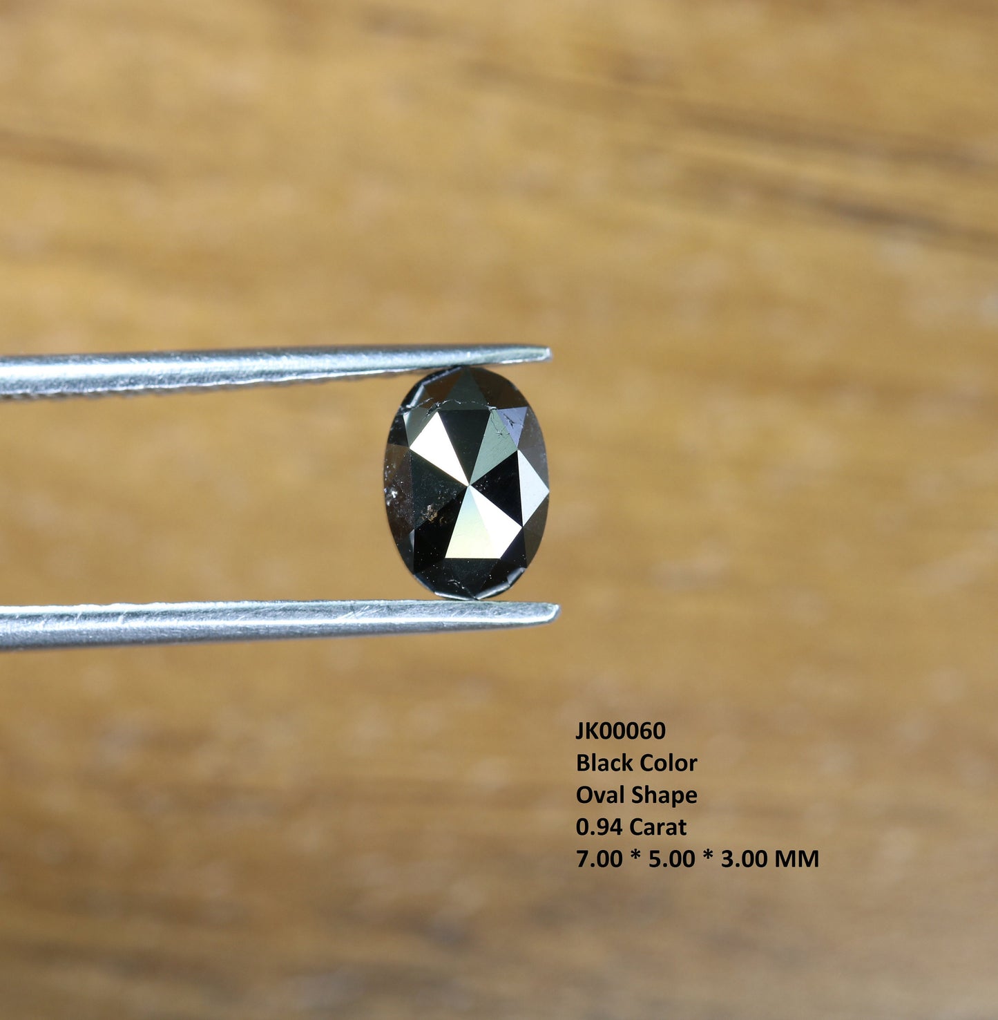 0.94 CT Natural Loose Oval Salt and Pepper Diamond | Black Color, 7.00mm Rose Cut Oval Shape | Gold Ring Diamond