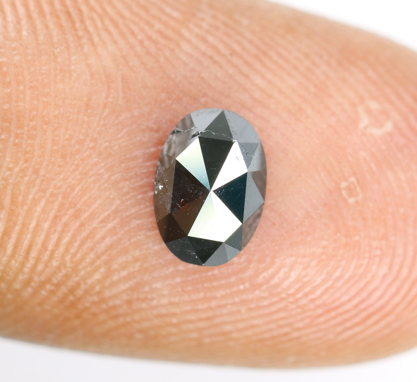0.94 CT Natural Loose Oval Salt and Pepper Diamond | Black Color, 7.00mm Rose Cut Oval Shape | Gold Ring Diamond
