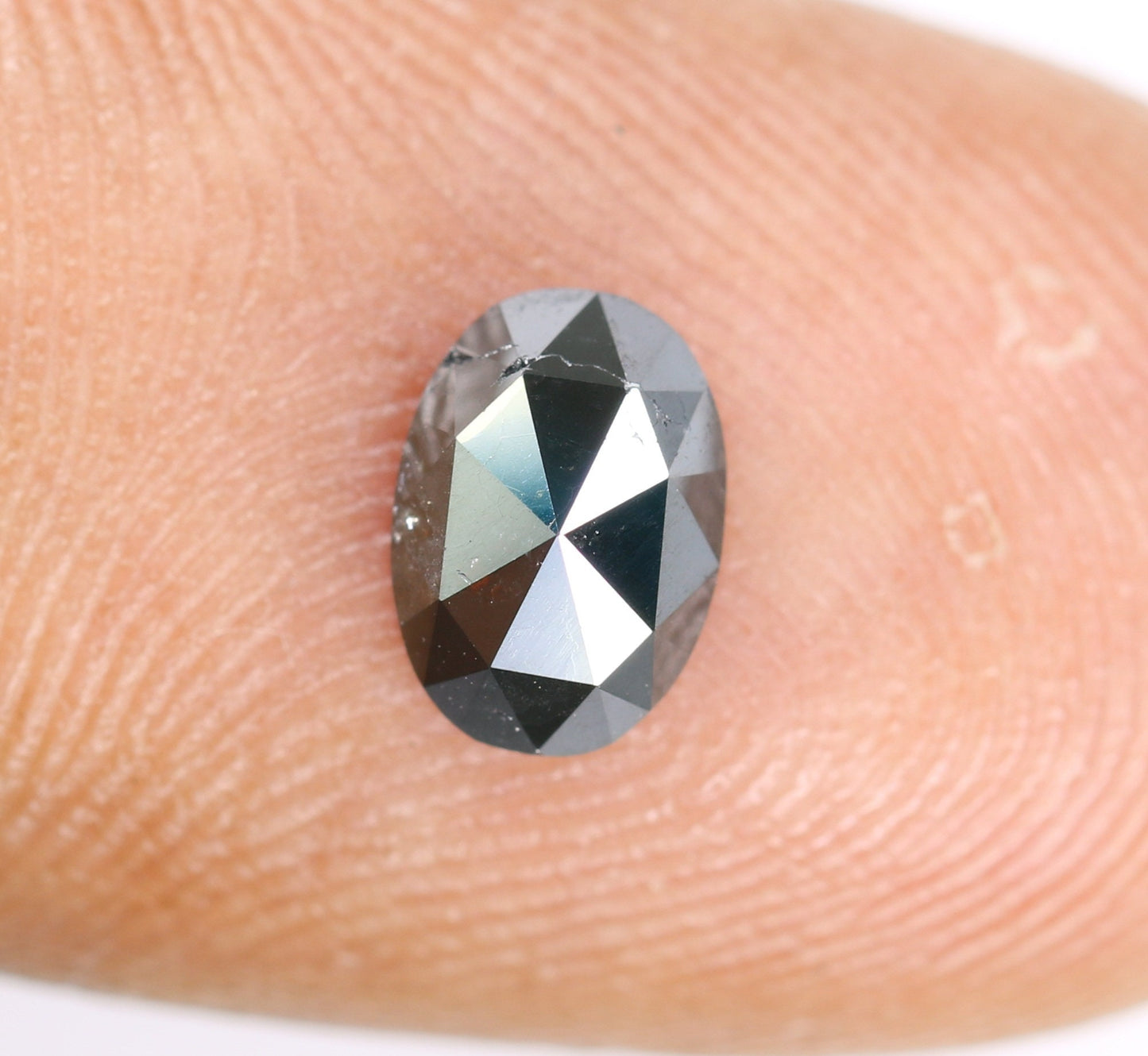 0.94 CT Natural Loose Oval Salt and Pepper Diamond | Black Color, 7.00mm Rose Cut Oval Shape | Gold Ring Diamond