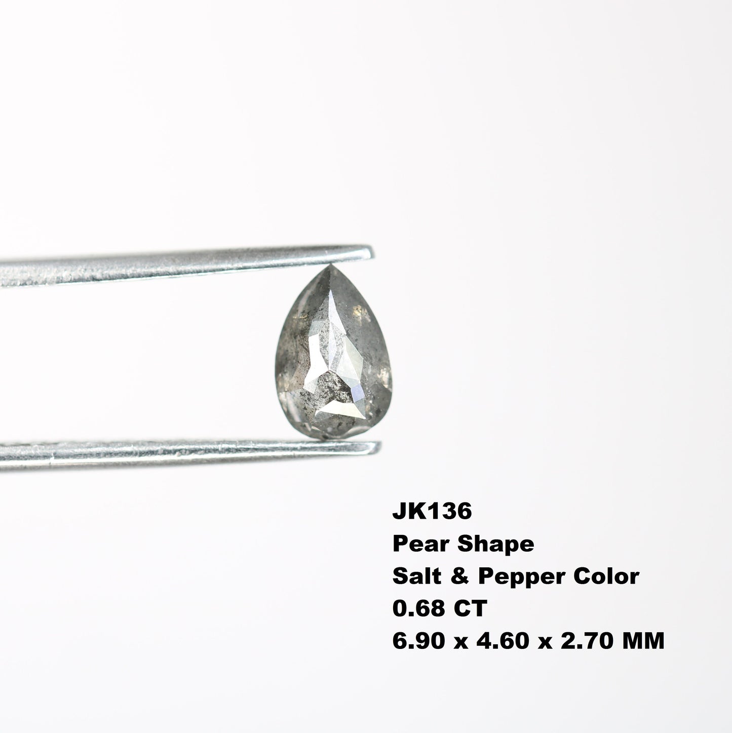 0.68 CT Natural Salt and Pepper Pear Shape Polished Diamond for Custom Engagement Ring | Wedding Jewelry Making | Bezel Set Design |