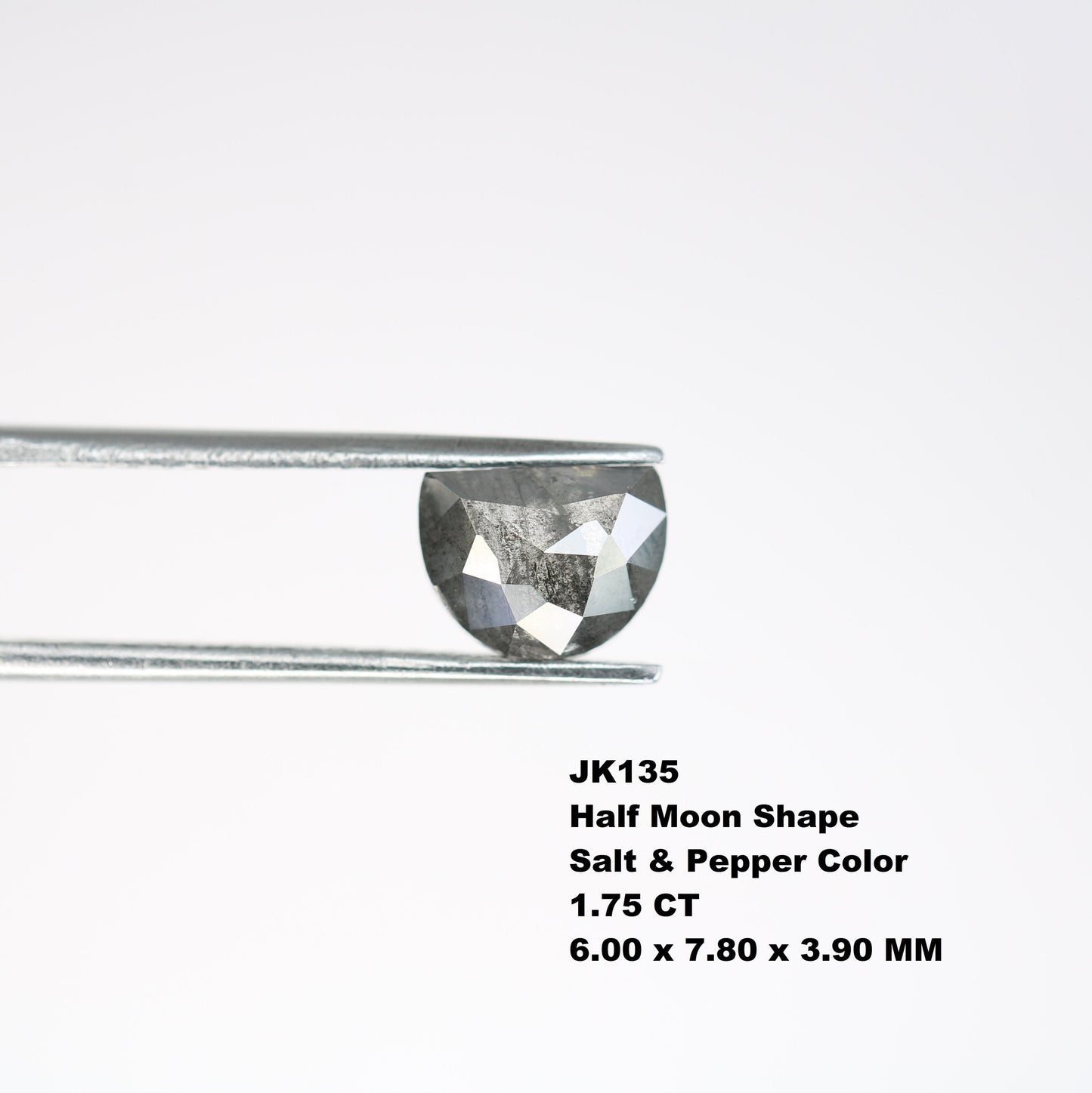 1.78 CT Natural Salt and Pepper Half Moon Rustic Diamond | Ideal for Engagement Rings, Prong Set Designs, and Gift for Wife or Anniversary