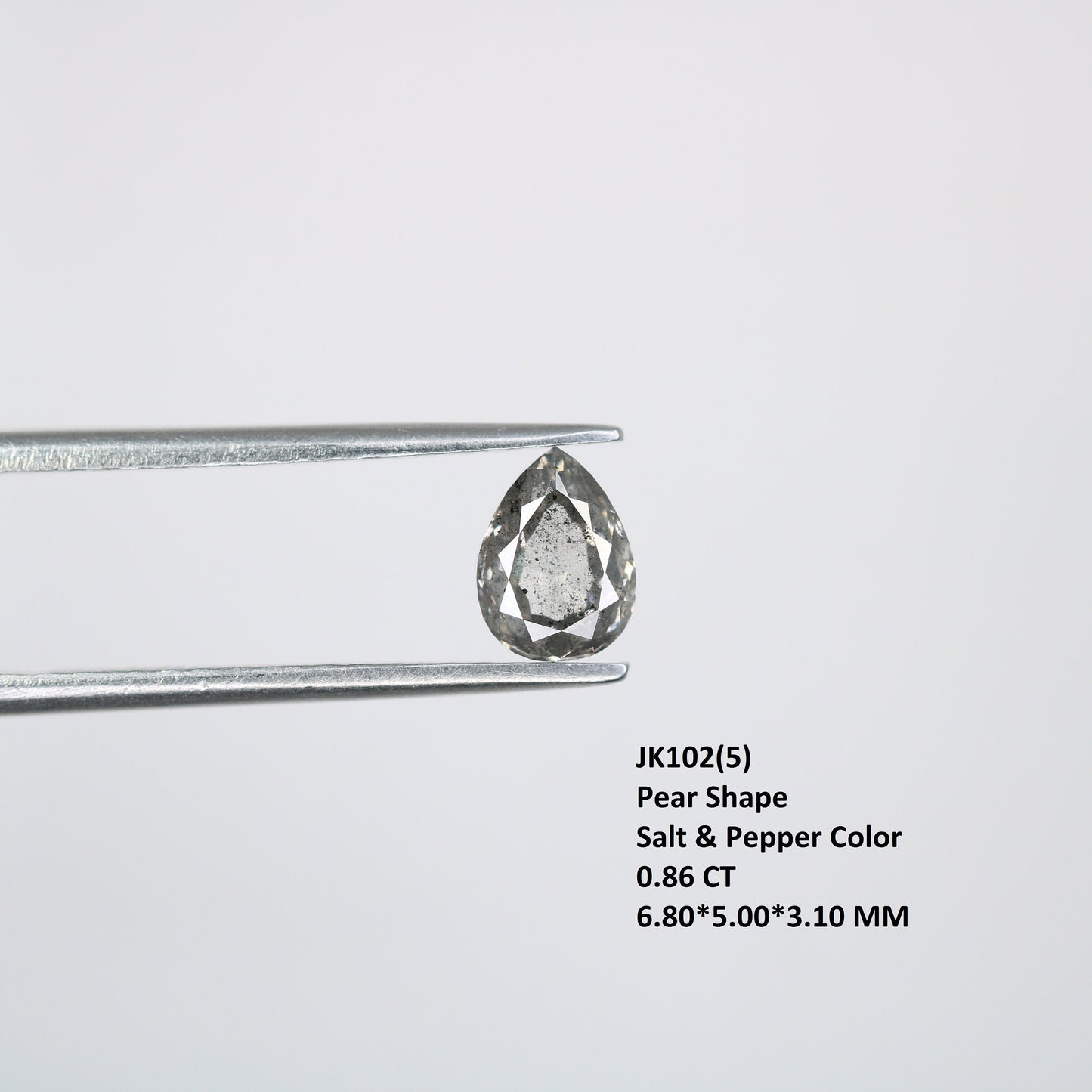 0.86 CT Natural Pear Shape Salt and Pepper Rustic Diamond | Custom Engagement Ring Gem | Pear Bezel Set Design | Perfect Gift for Wife