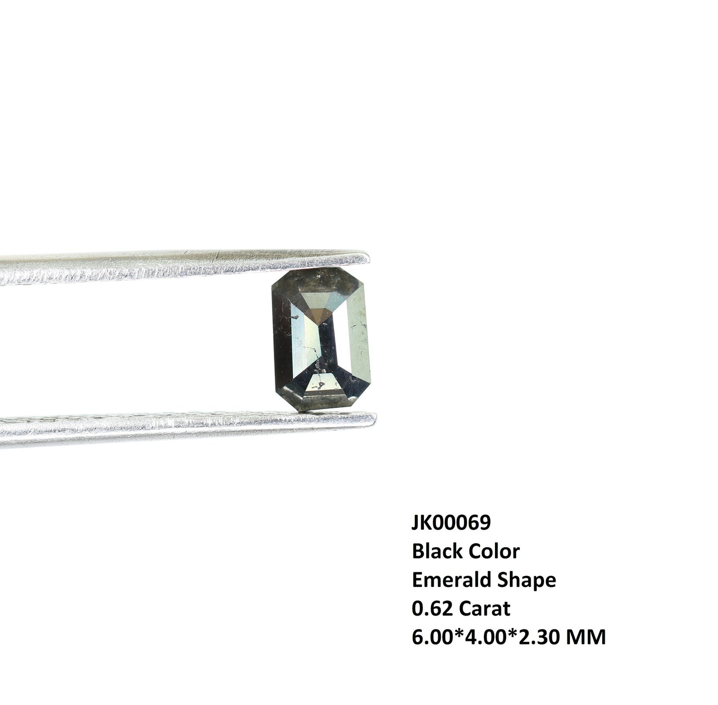 0.62 CT Black Emerald Shape Rustic Diamond - Natural Gemstone for Pendant, Rings, Necklace & Earrings