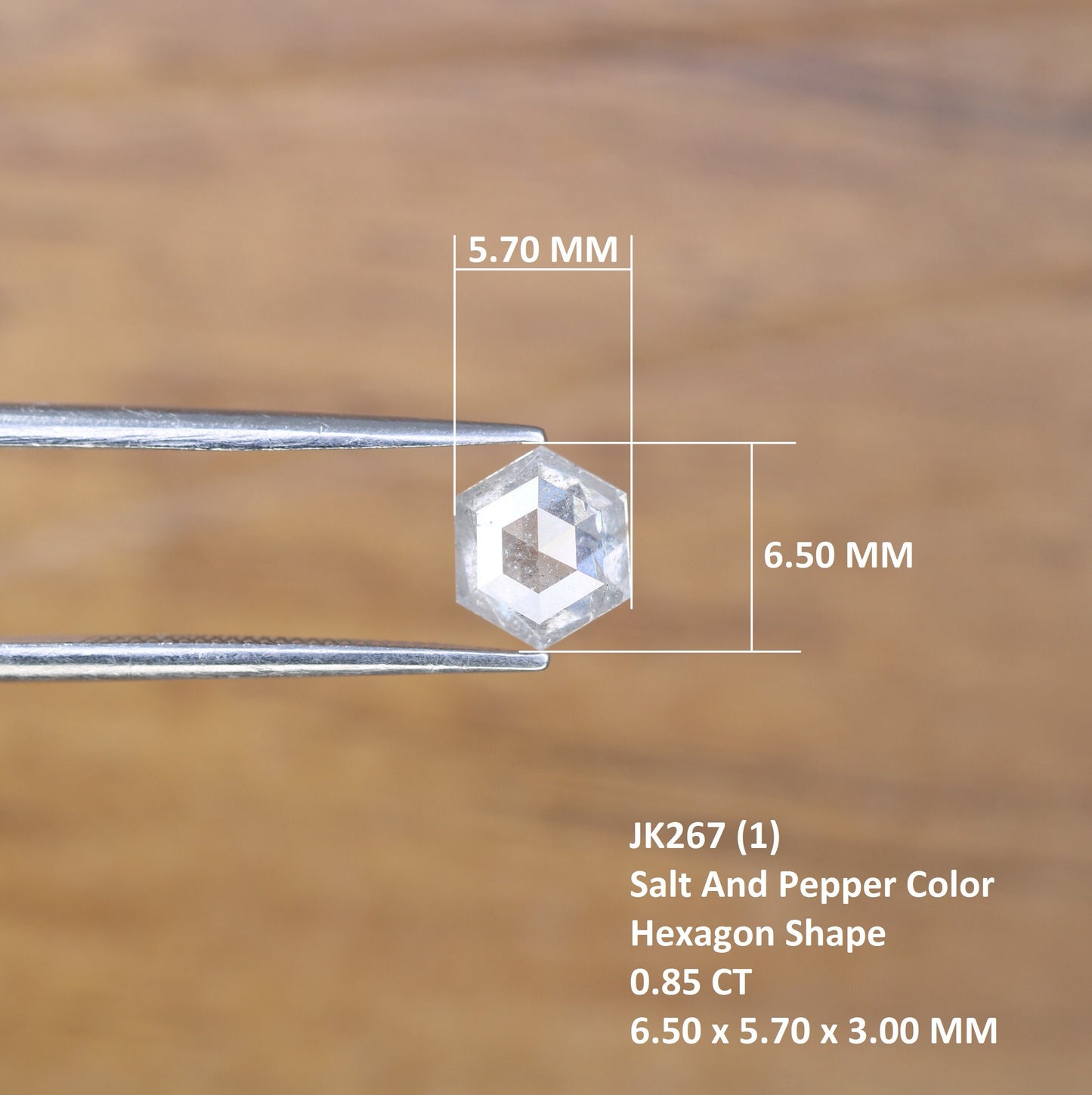 0.85 CT Salt and Pepper Hexagon Cut - Natural Loose Hexagon Shape -Unique Diamond for Ring - Special Gift for Her - Wholesaler of Diamond